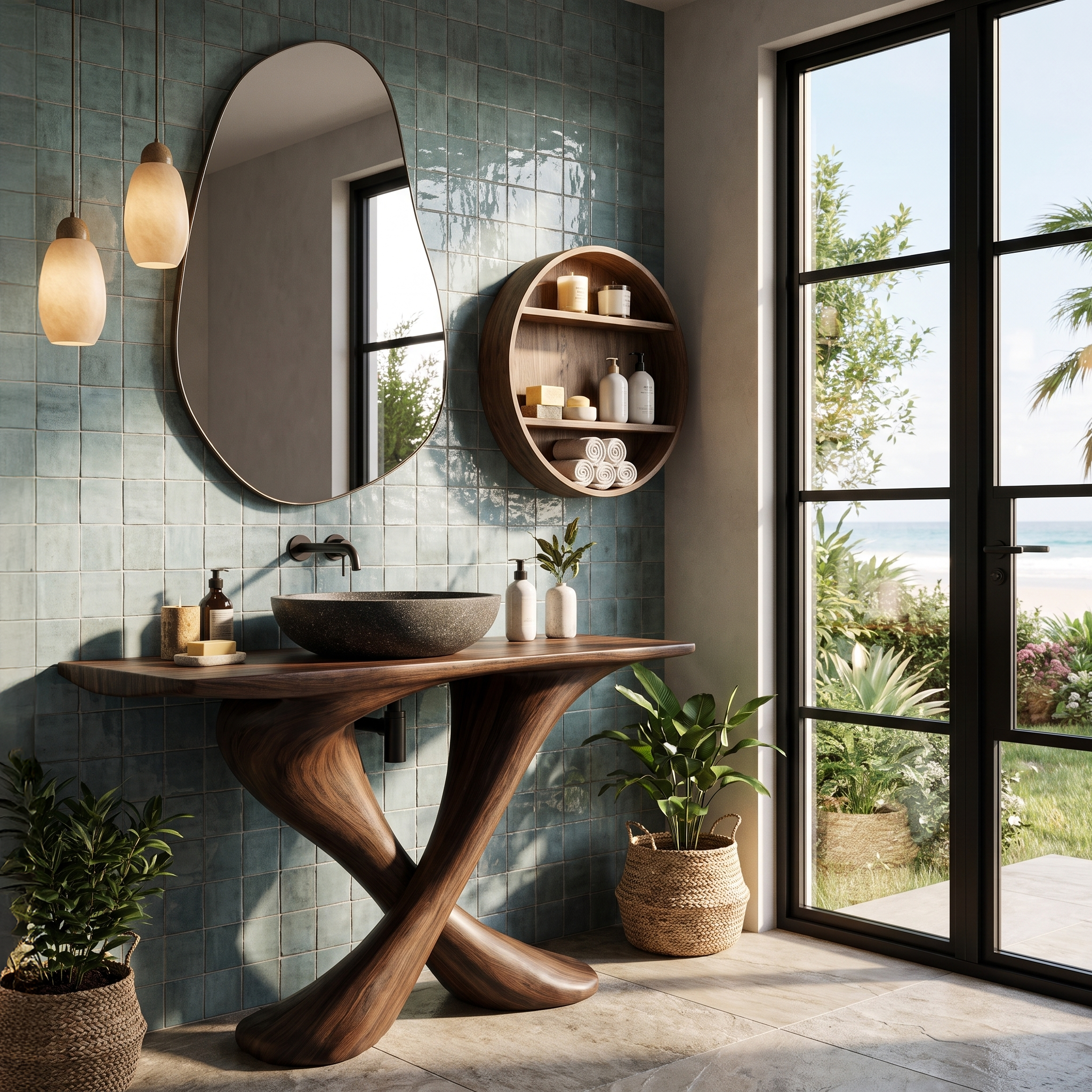 Organic Bathroom Vanity With Sculptural Tree Trunk Base For Bathroom SINLHABRV322