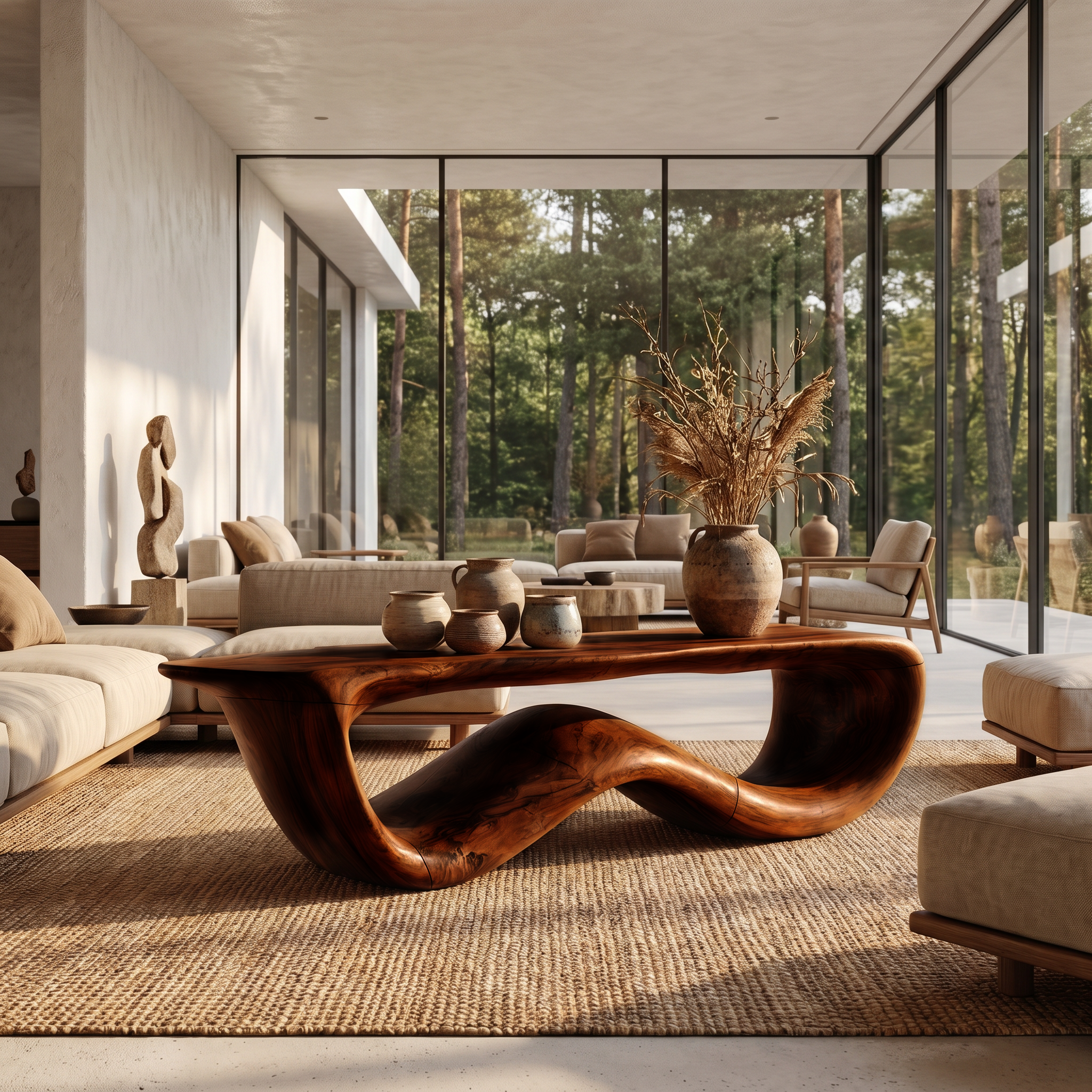 Contemporary Coffee Table With Flowing Solid Wood Silhouette For Living Room SINLHACF389