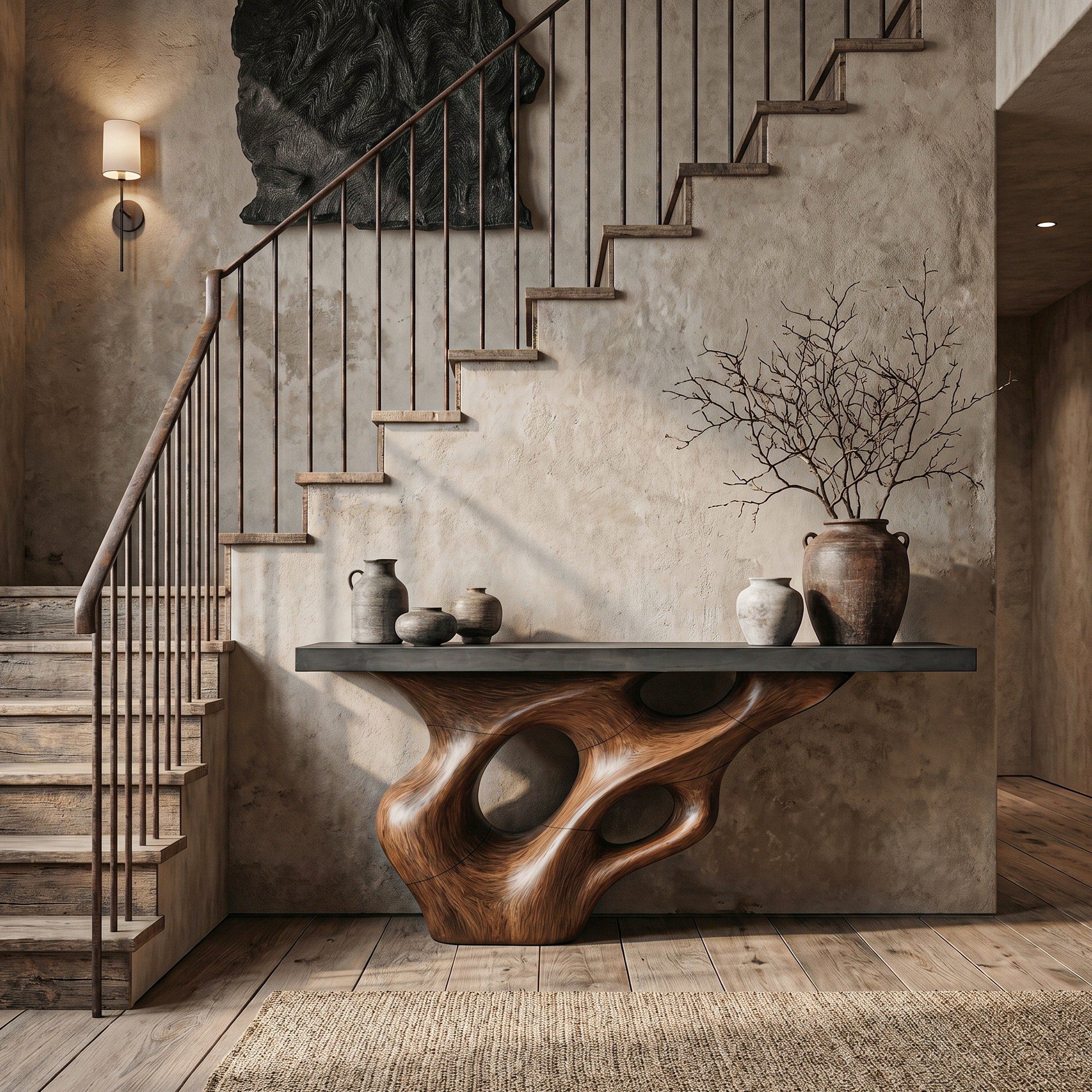 Live Edge Console Table With Sculptural Wood Structure For Entryway SINLHACS580