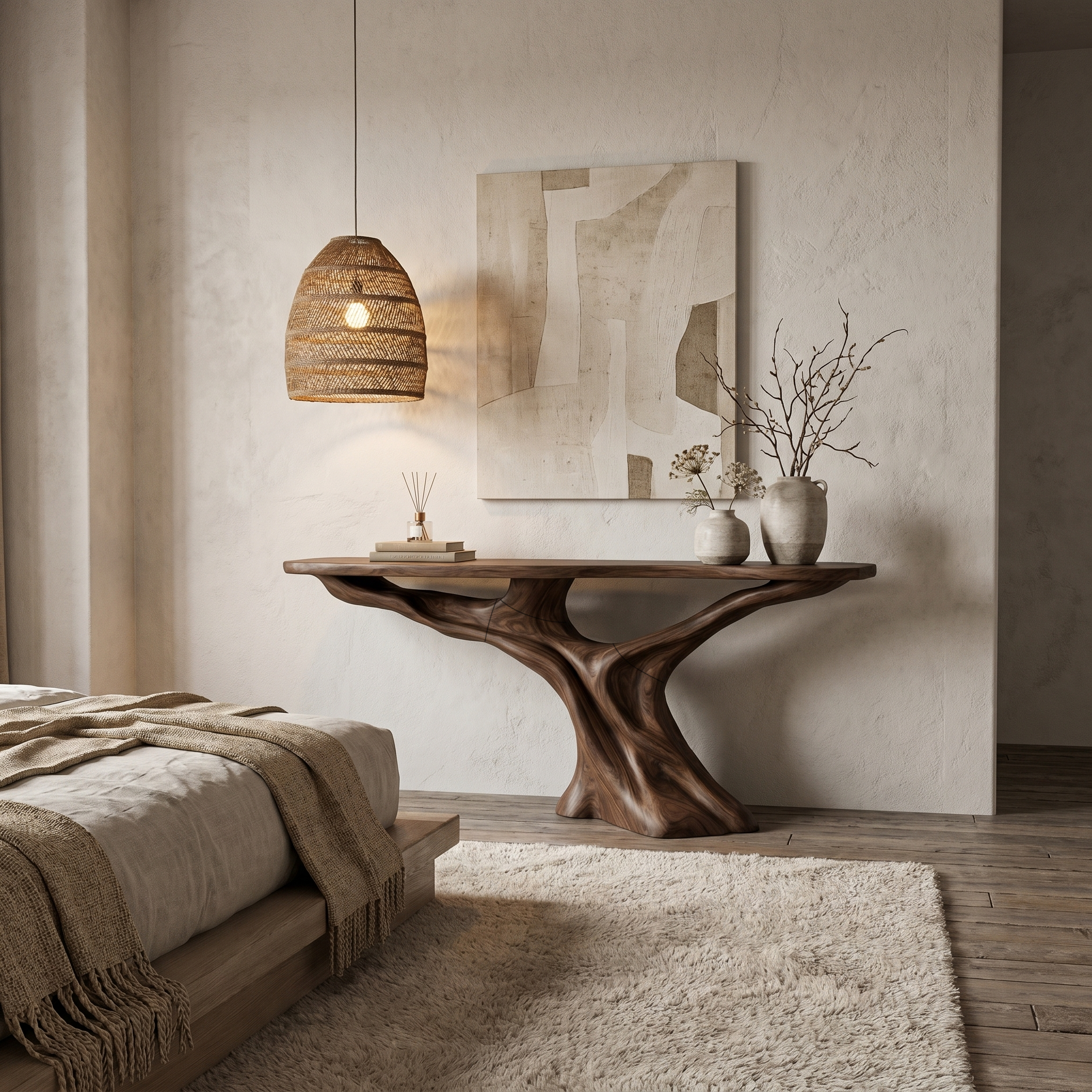 Rustic Console Table With Solid Wood Top And Root Structure For Living Room SINLHACS582