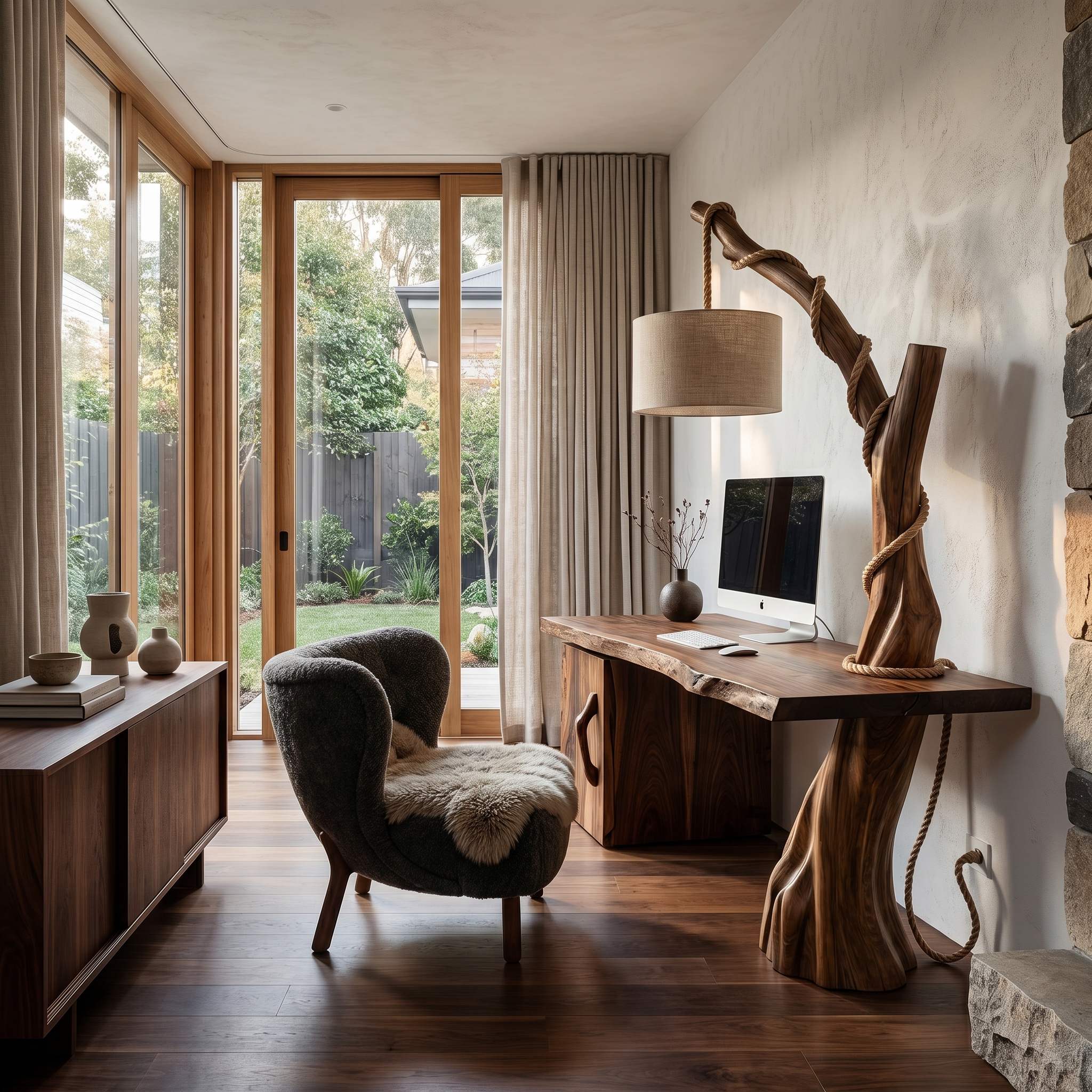 Nature Inspired Executive Desk With Handcrafted Tree Form Design For Home Office SINLHADK127