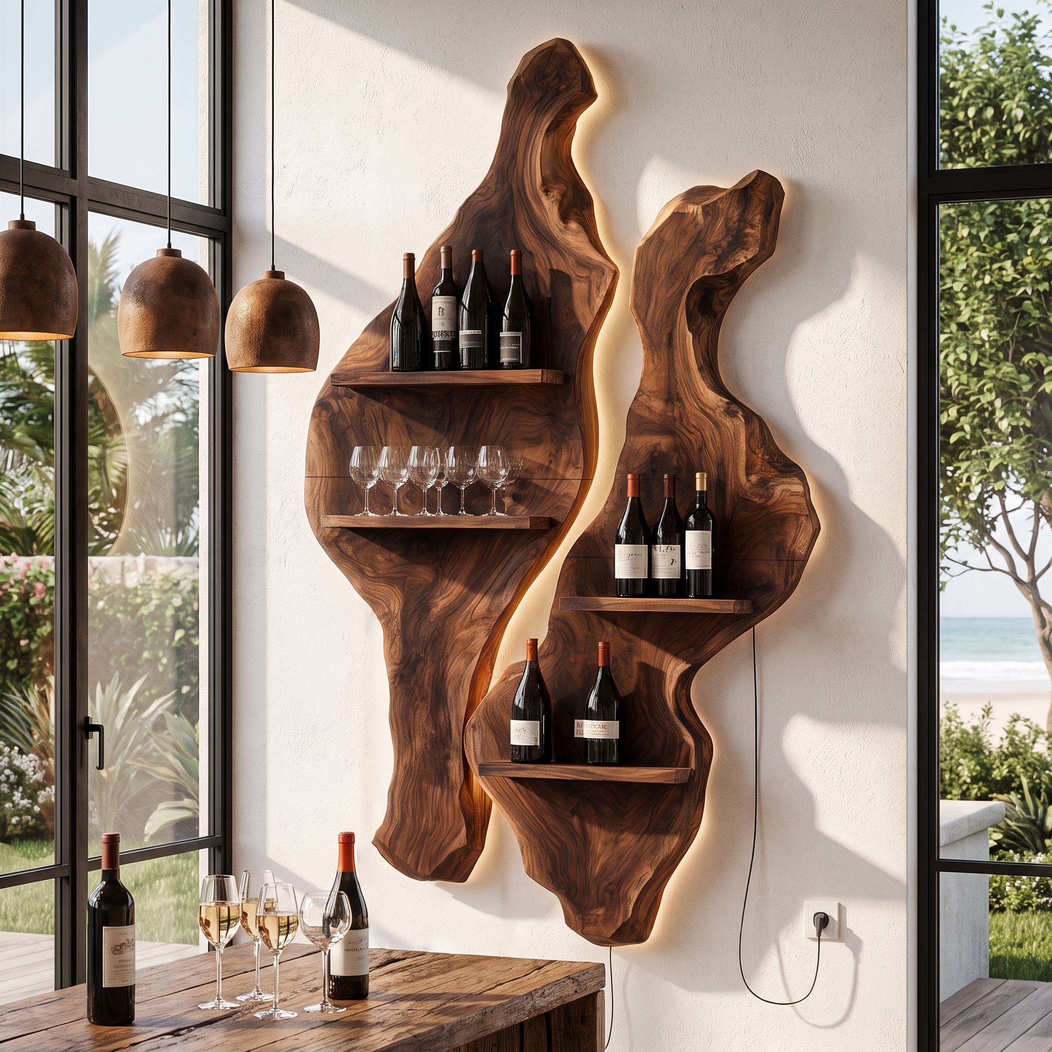 Rustic Sculptural Wine Holder Wall Mounted Bottle Storage SINLHAWH039