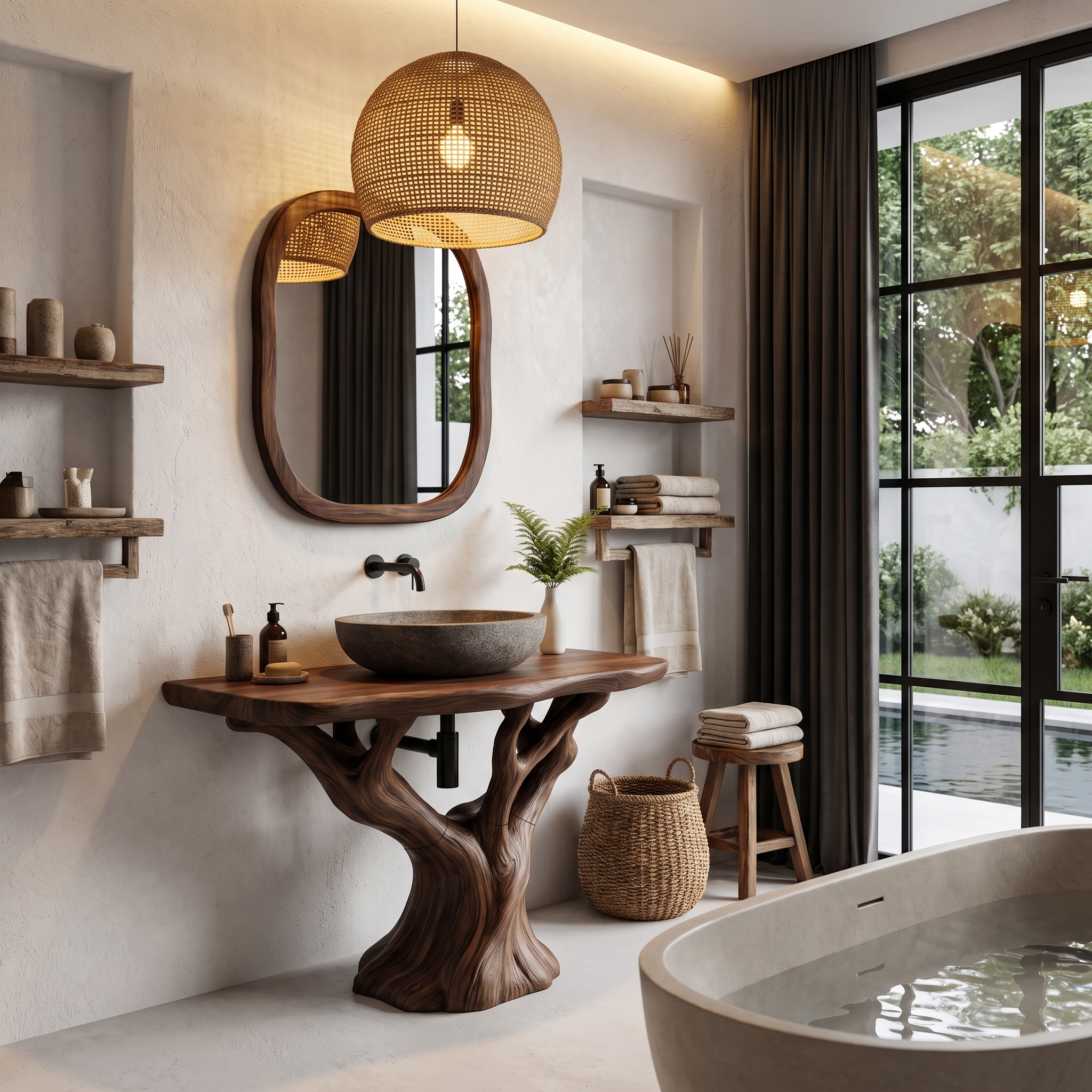 Rustic Live Edge Bathroom Vanity With Natural Wood Base For Bathroom SINLHABRV334