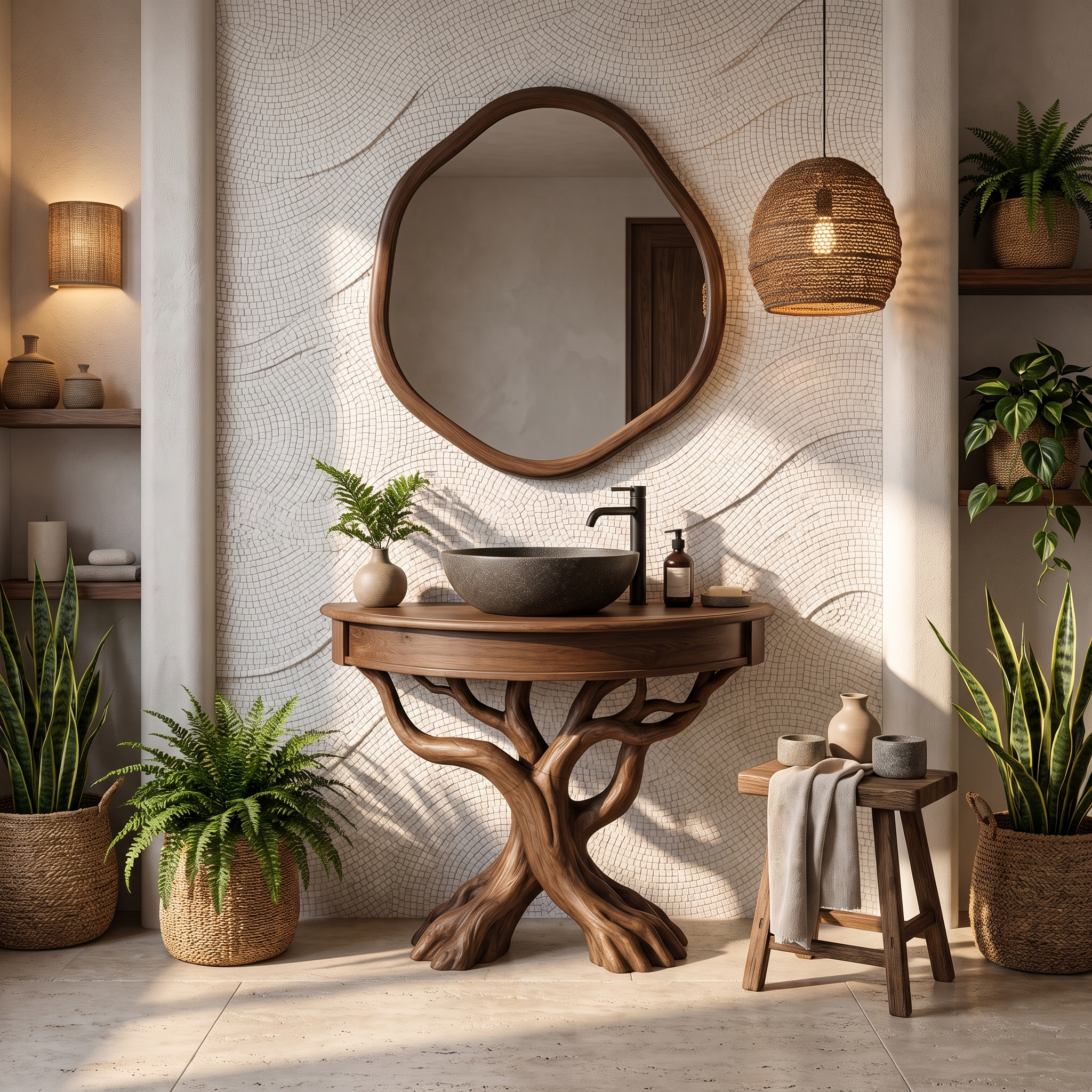 Tree Bathroom Vanity With Floating Countertop And Display Shelves For Bathroom SINLHABRV325