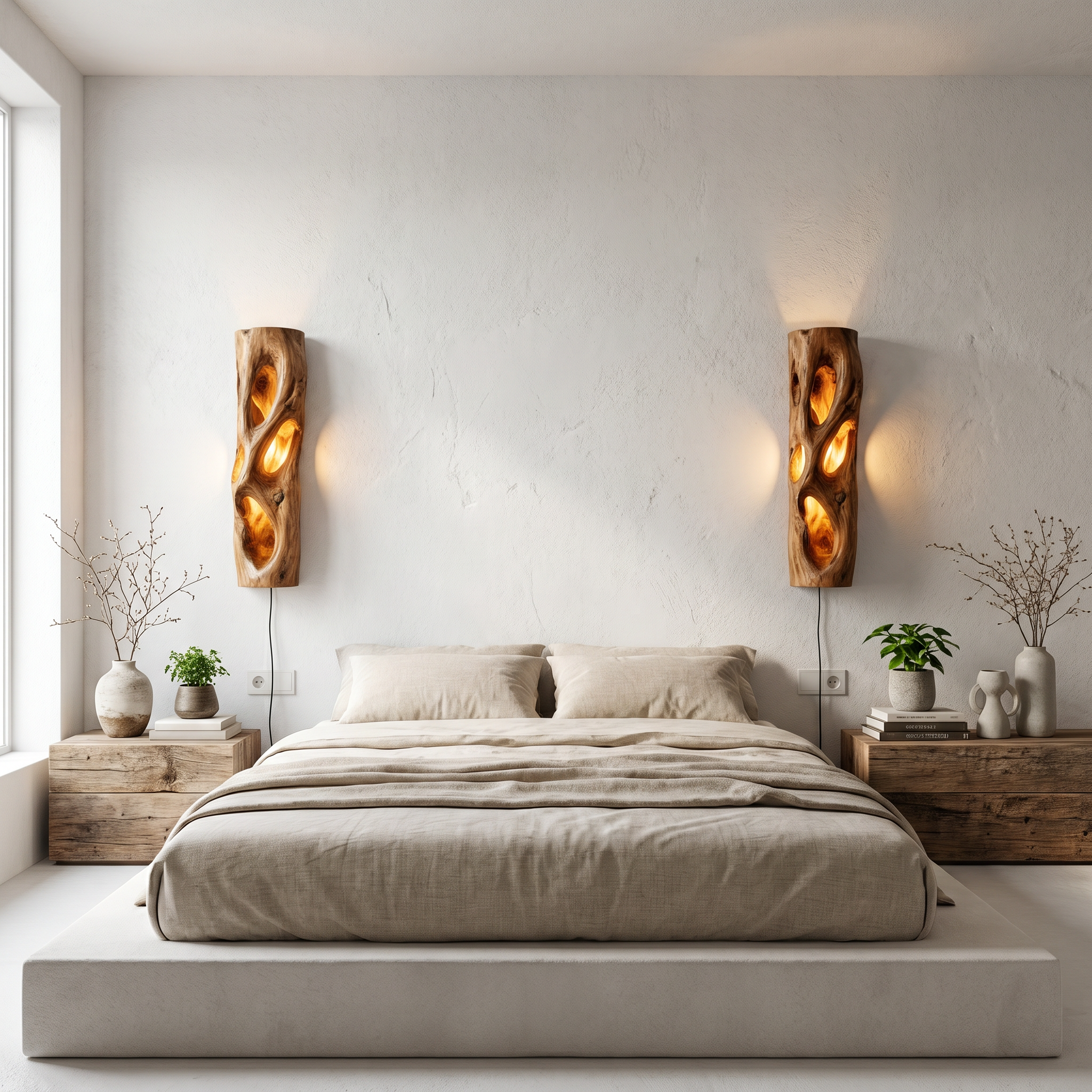 Sculptural Natural Wood Wall Sconce For Bedroom And Living Room SINLHAPL012