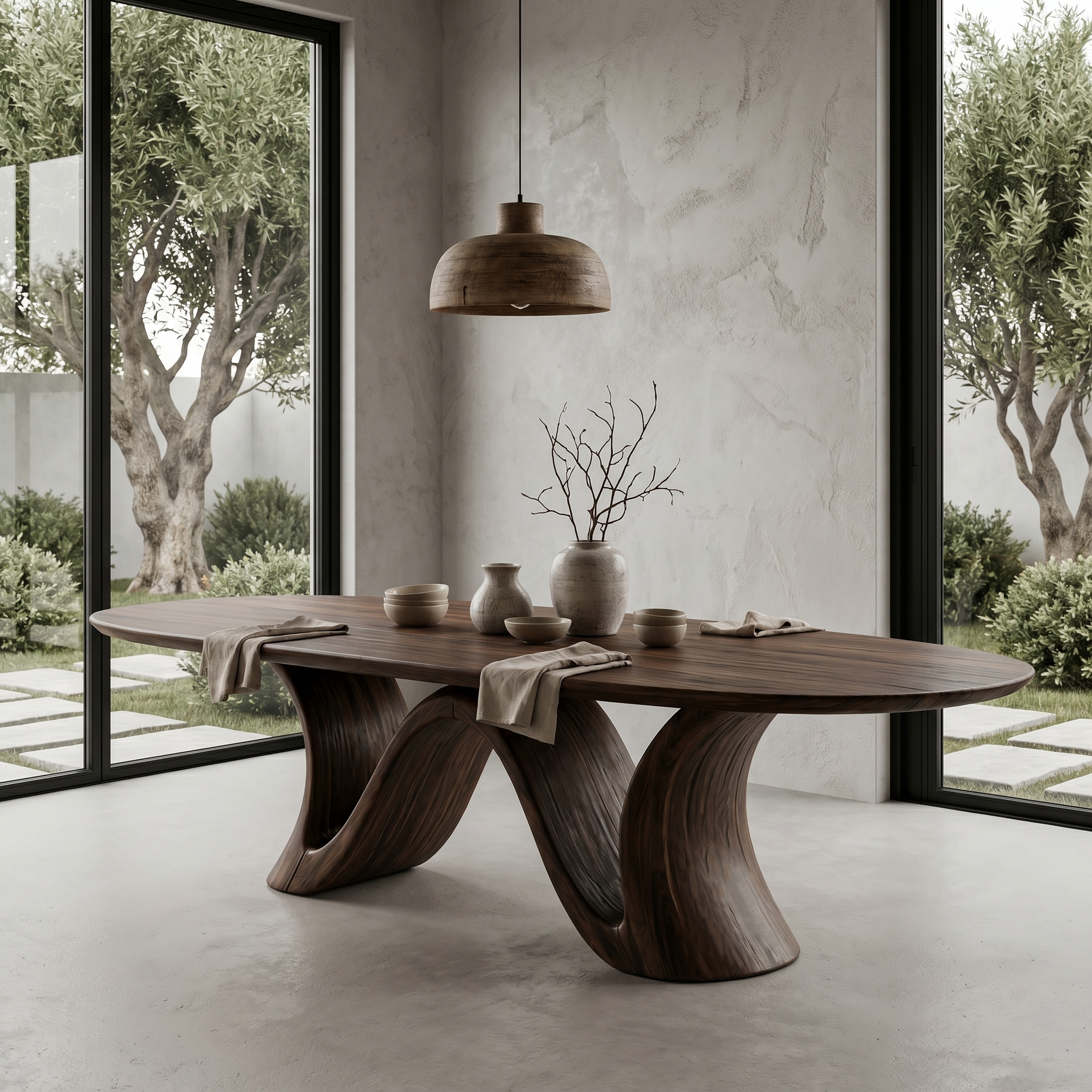 Organic Modern Dining Table With Round Top For Dining Room SINLHADT183