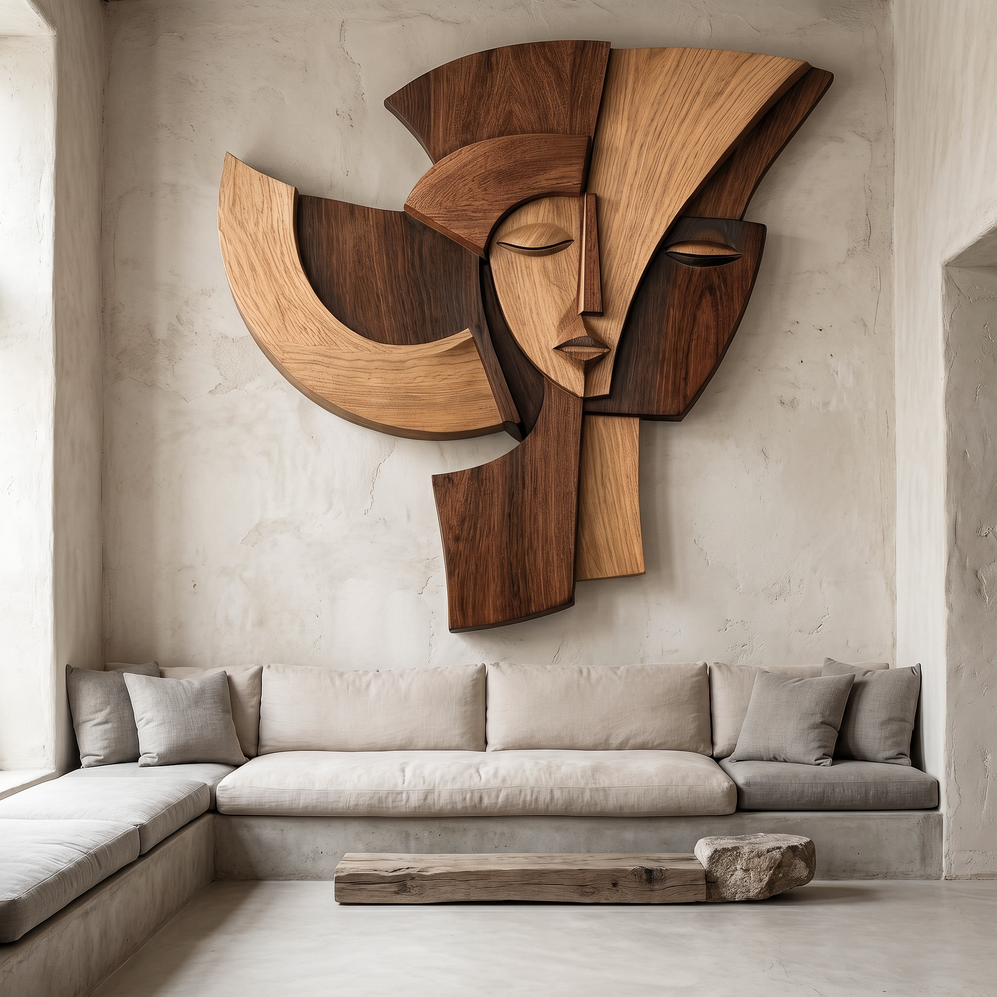 Abstract Wooden Face Wall Decor Panel For Living Room SINLHAWD069