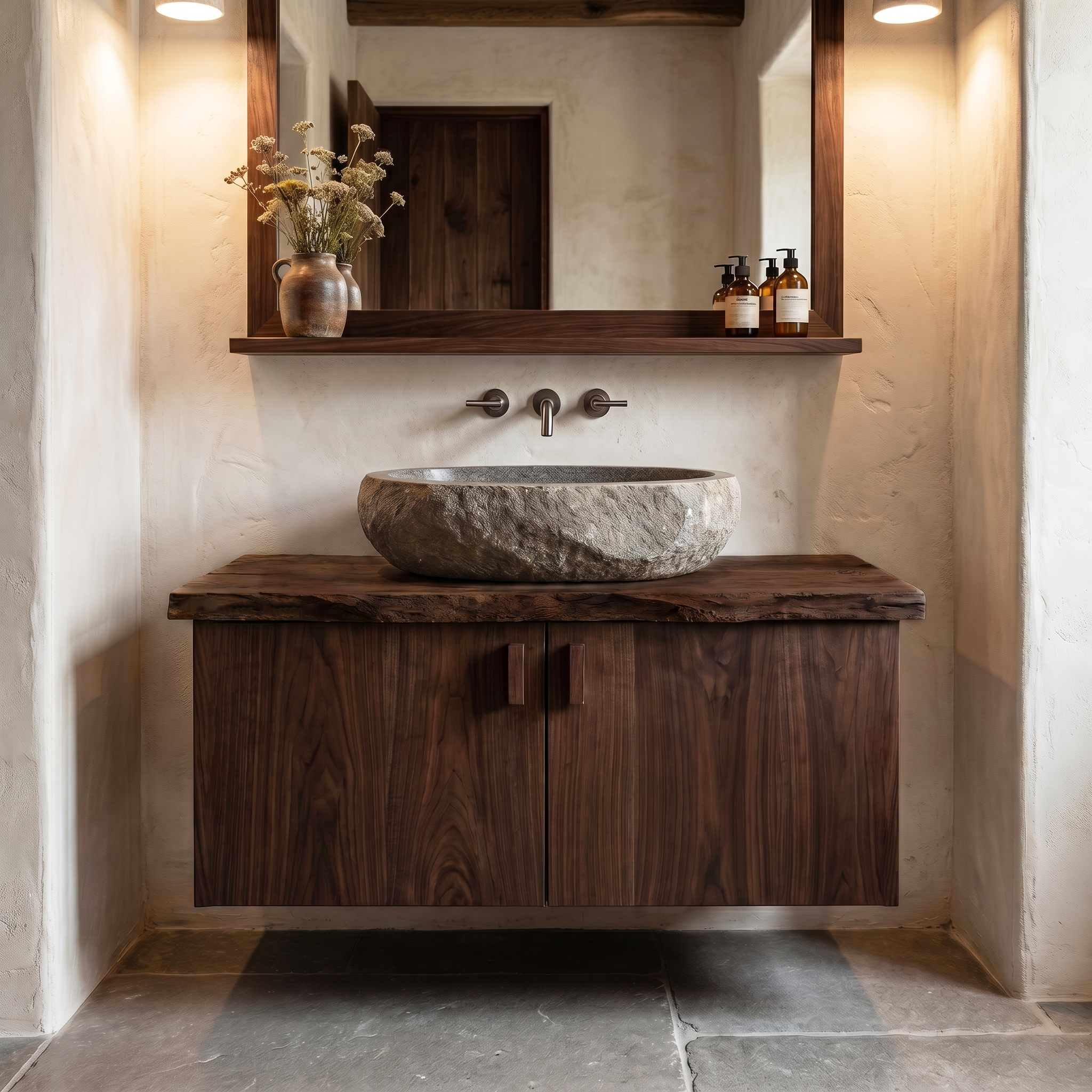 Rustic Natural Wood Bathroom Vanity For Bathroom And Powder Room SINLHABRV296