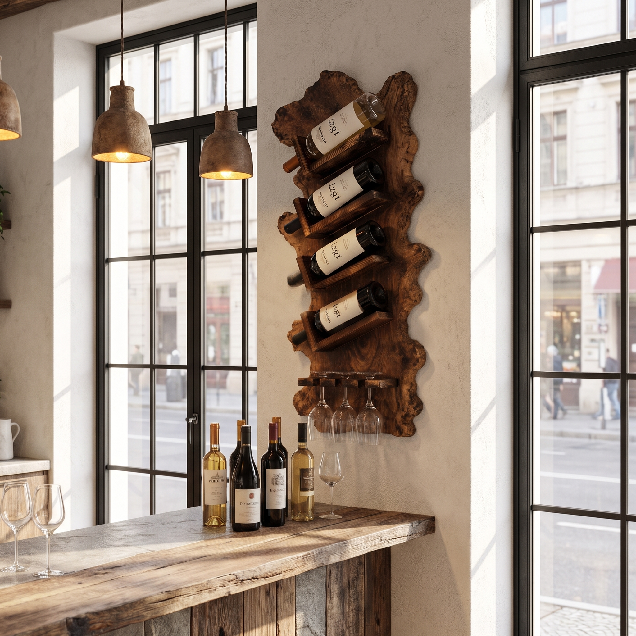 Minimalist Wall Mounted Wine Holder With Open Bottle Storage For Home Bar SINLHAWH048