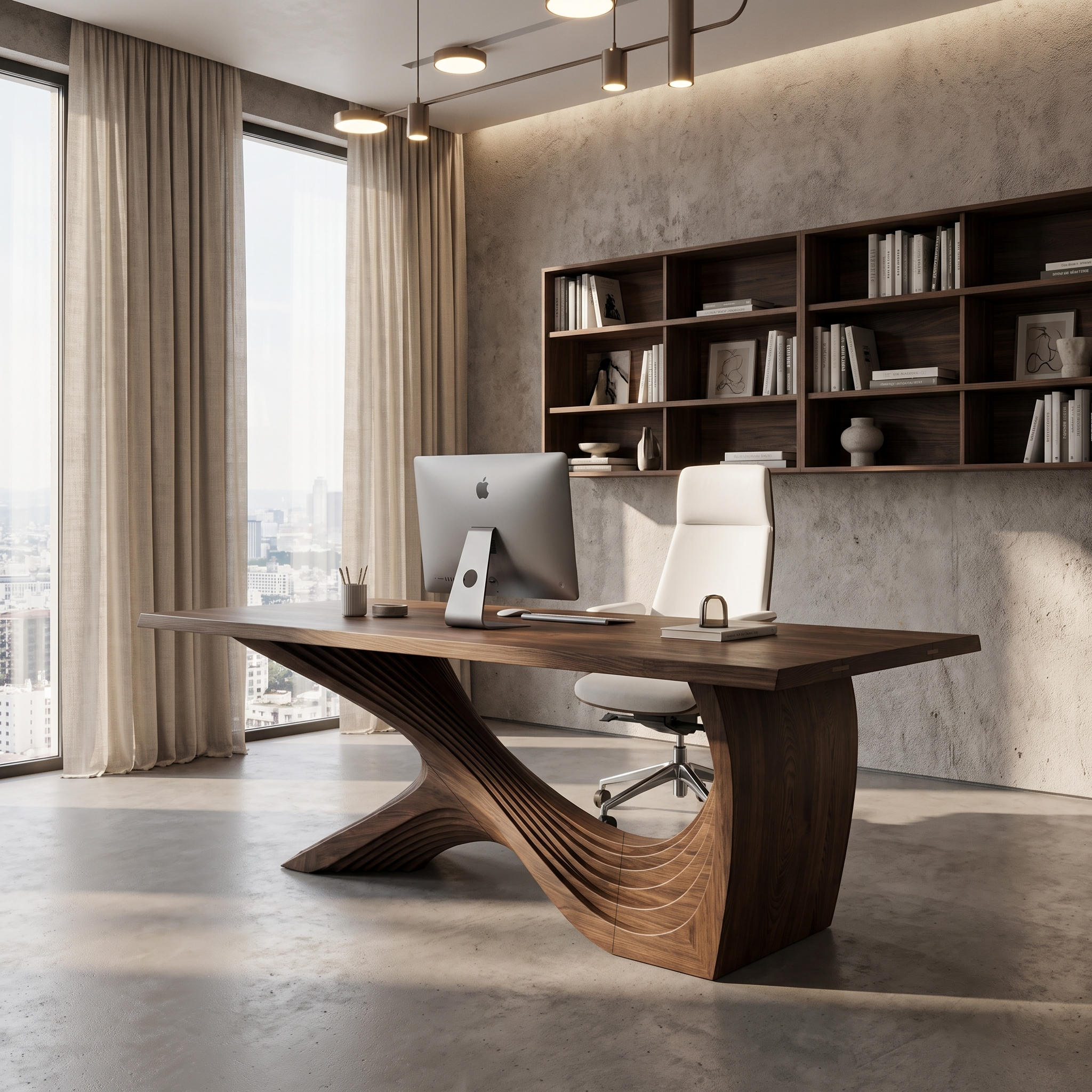 Organic Curved Base Desk Wooden Writing Desk For Home Office SINLHADE162