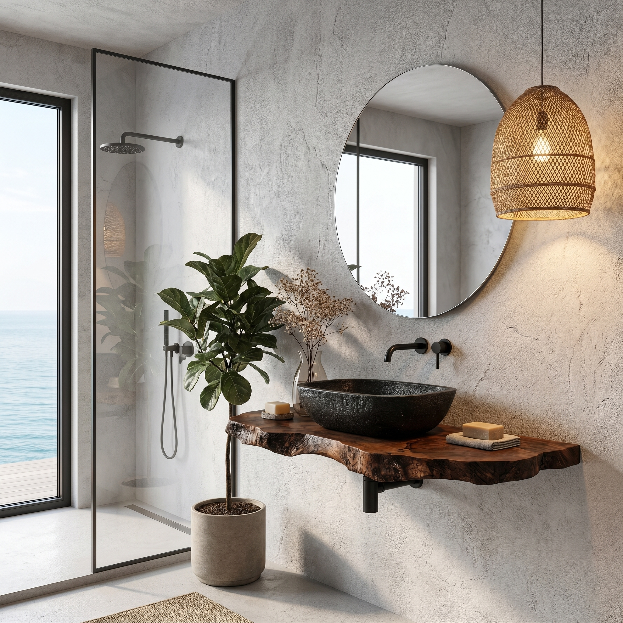 Rustic Floating Bathroom Vanity With Live Edge Wood Shelf For Bathroom And Powder Room SINLHABRV308