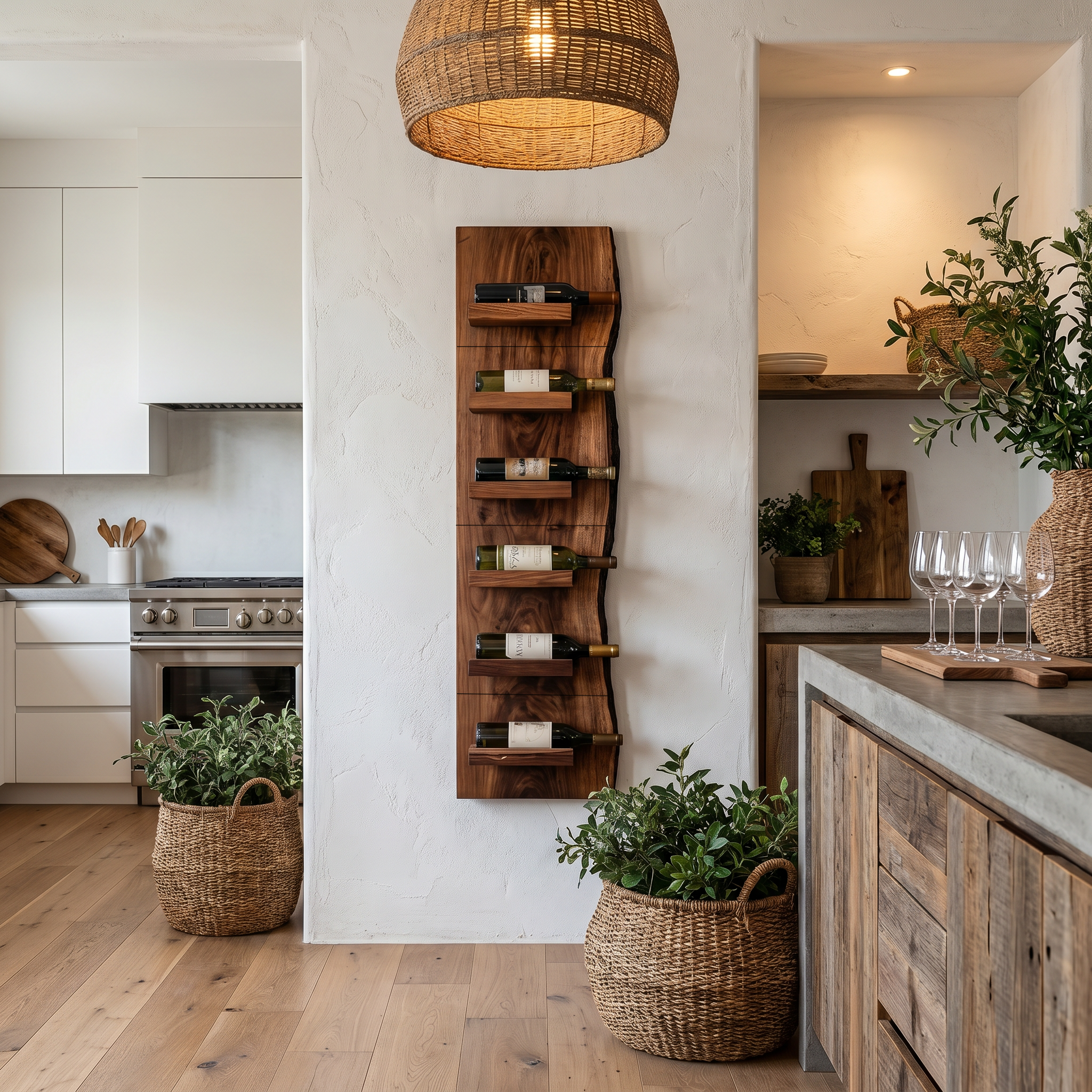 Rustic Wall Mounted Wine Rack With Vertical Wooden Storage Shelves For Kitchen And Dining Room SINLHAWR027