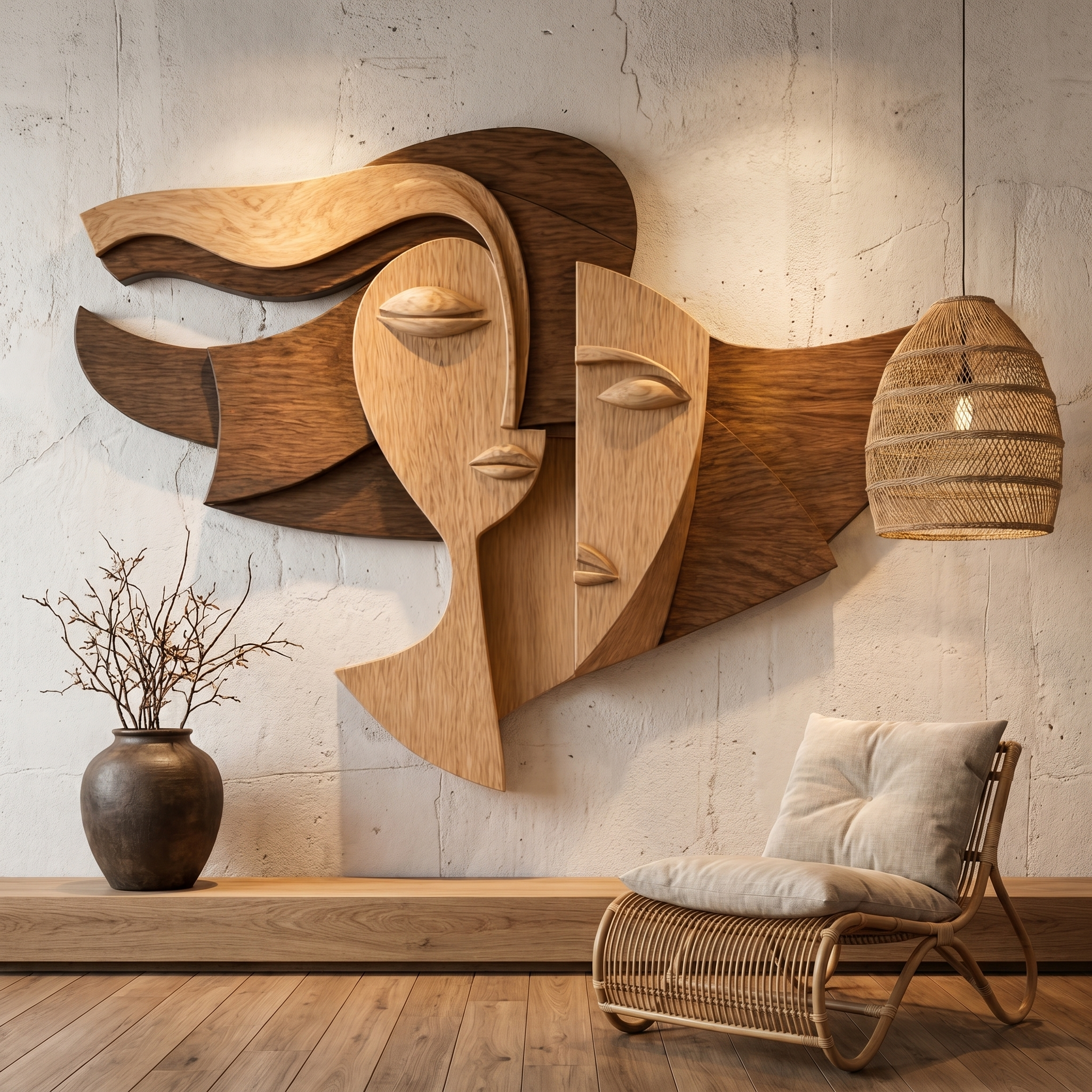 Cubism Style Face Wall Decor Panel For Living Room SINLHAWD070