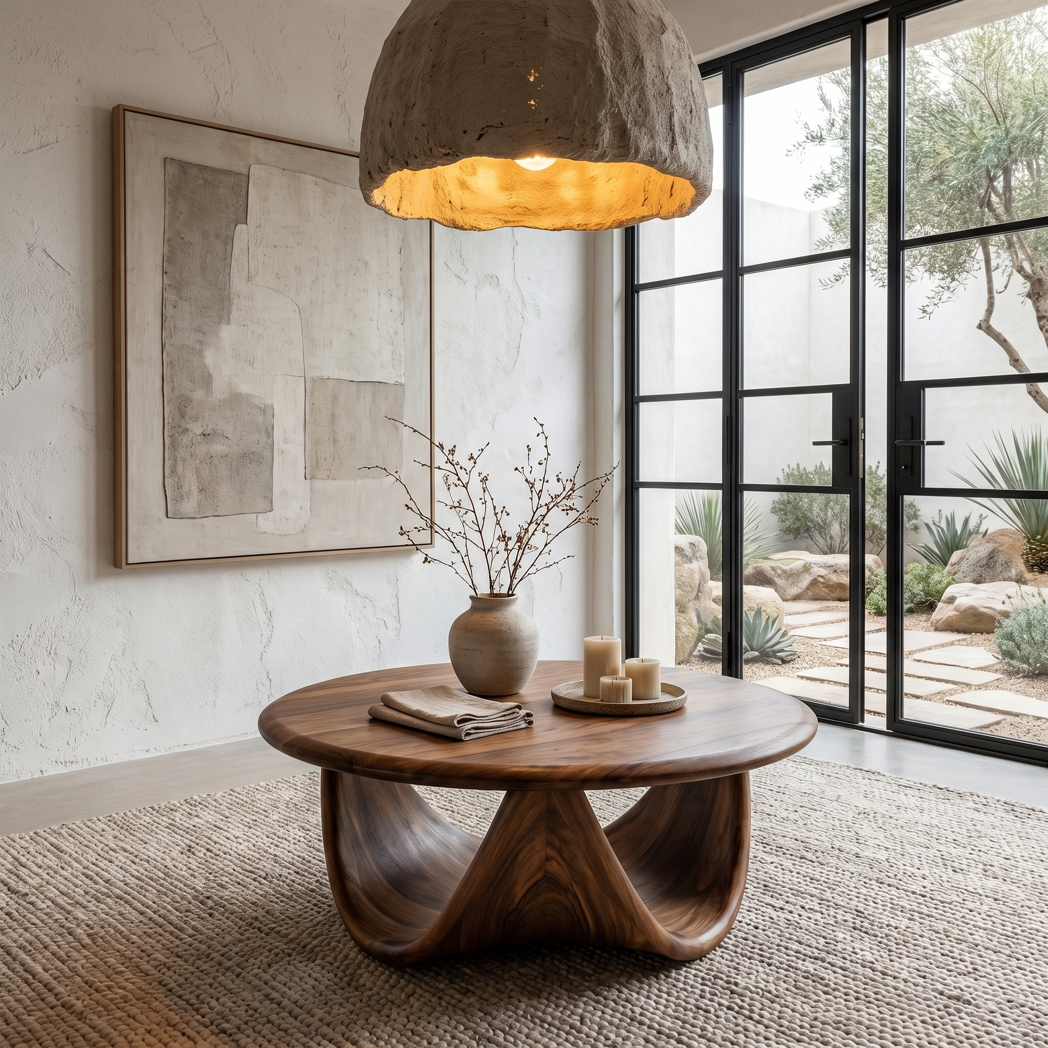 Modern Coffee Table With Sculptural Double Loop Wood Base For Living Room SINLHACF366