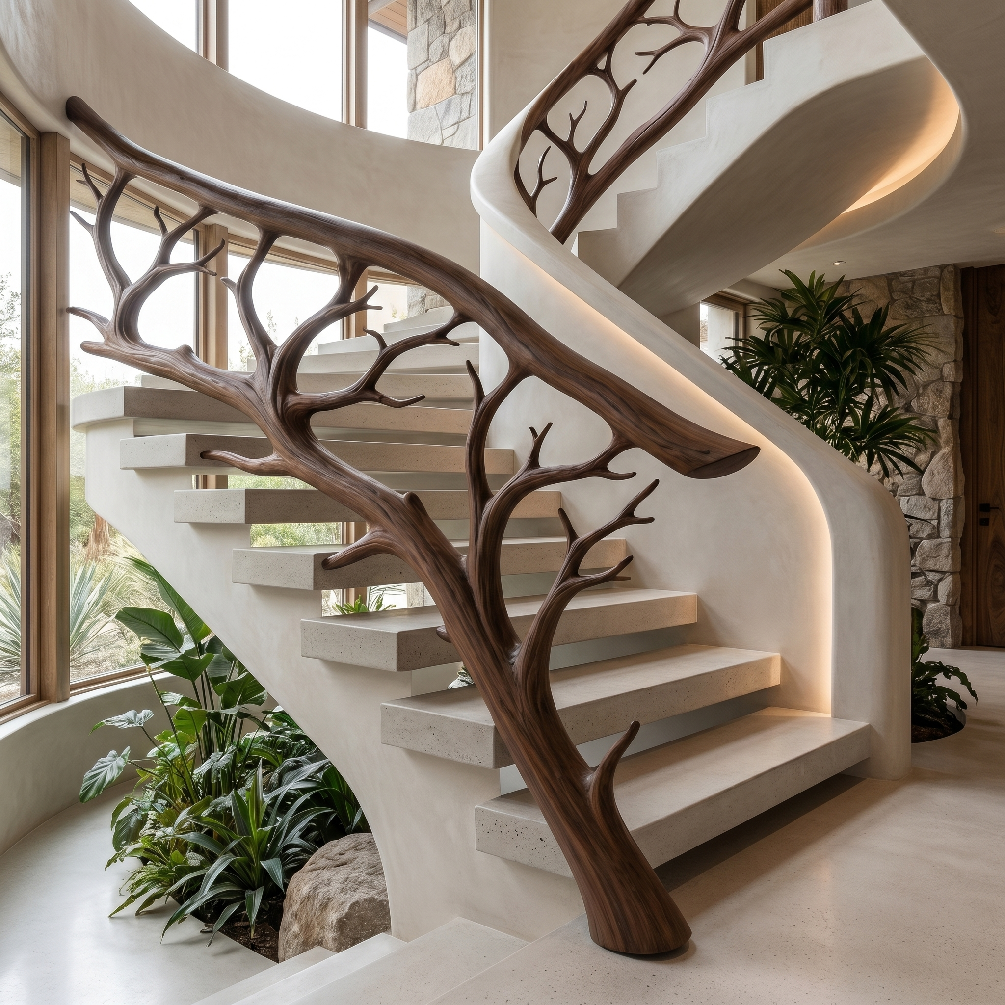 Rustic Tree Branch Stair Railing With Organic Wood Design For Interior Staircase SINLHAST013