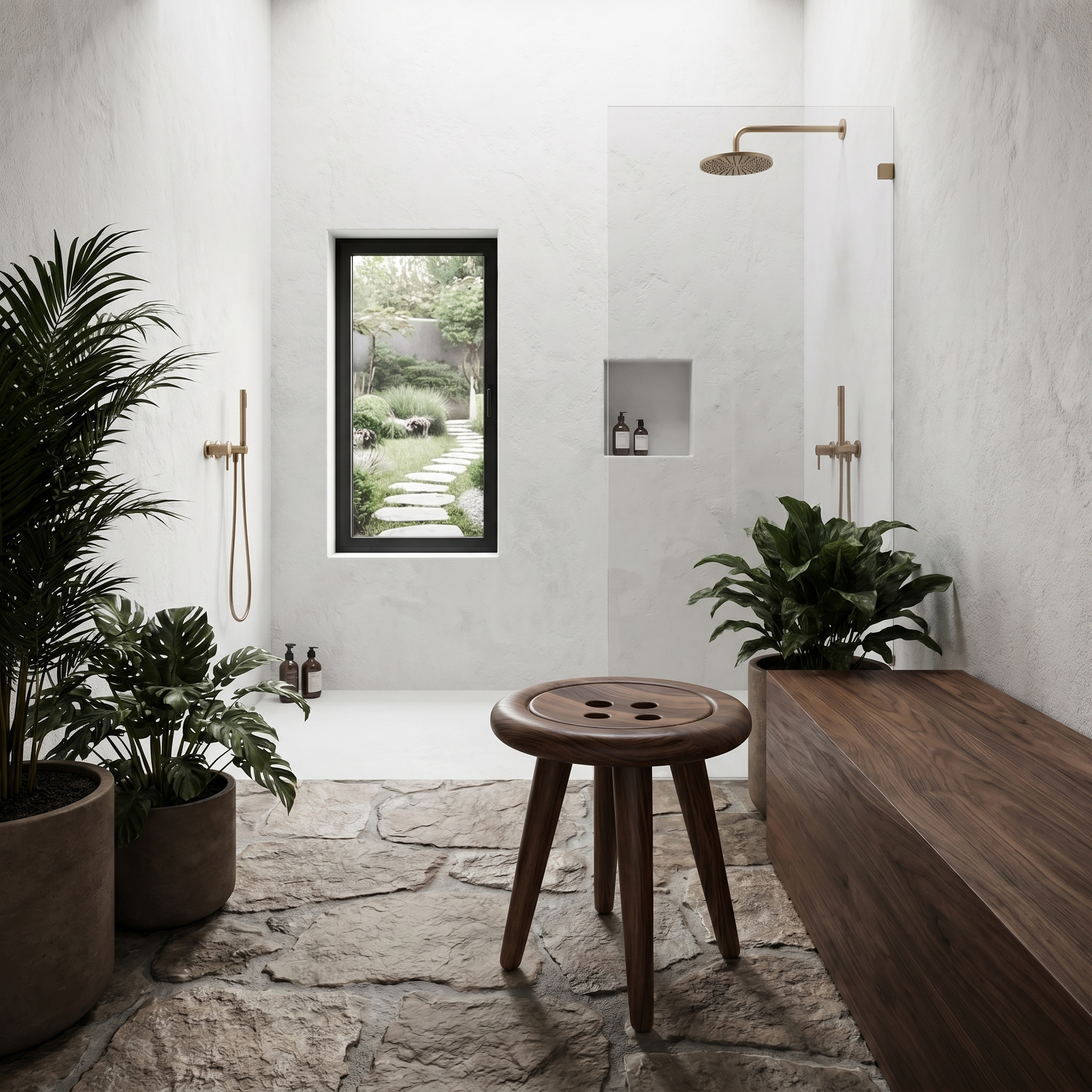 Modern Organic Shower Stool With Handcrafted Wood Design For Bathroom SINLHAWS011