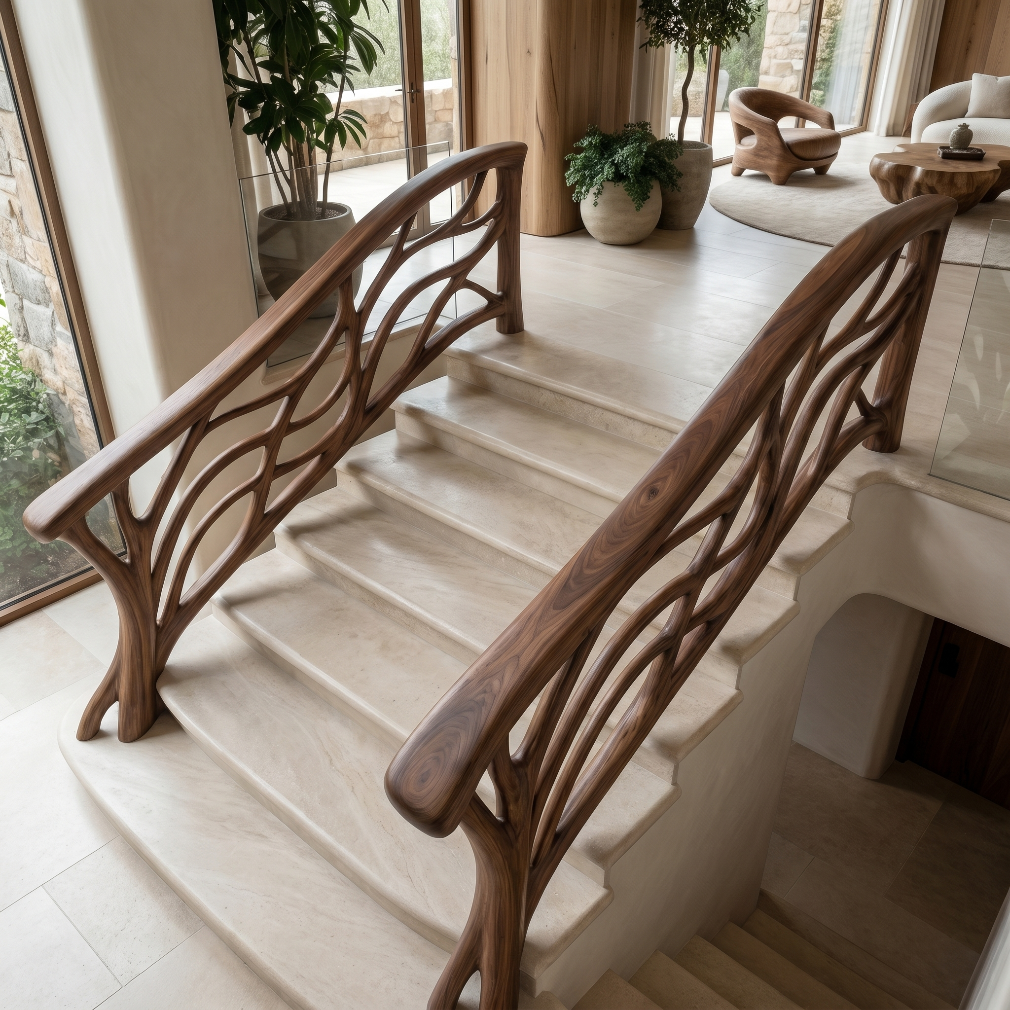 Organic Tree Branch Stair Railing With Natural Wood Design For Interior Staircase SINLHAST015