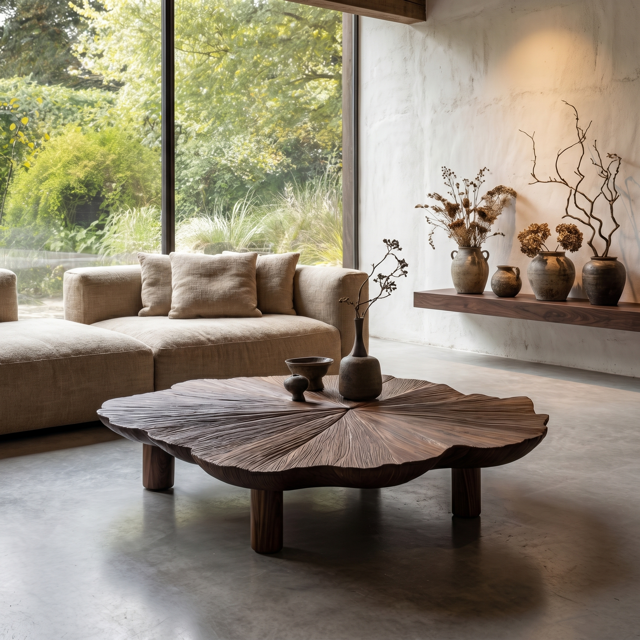Organic Coffee Table With Hand Carved Solid Wood Design For Living Room SINLHACF386