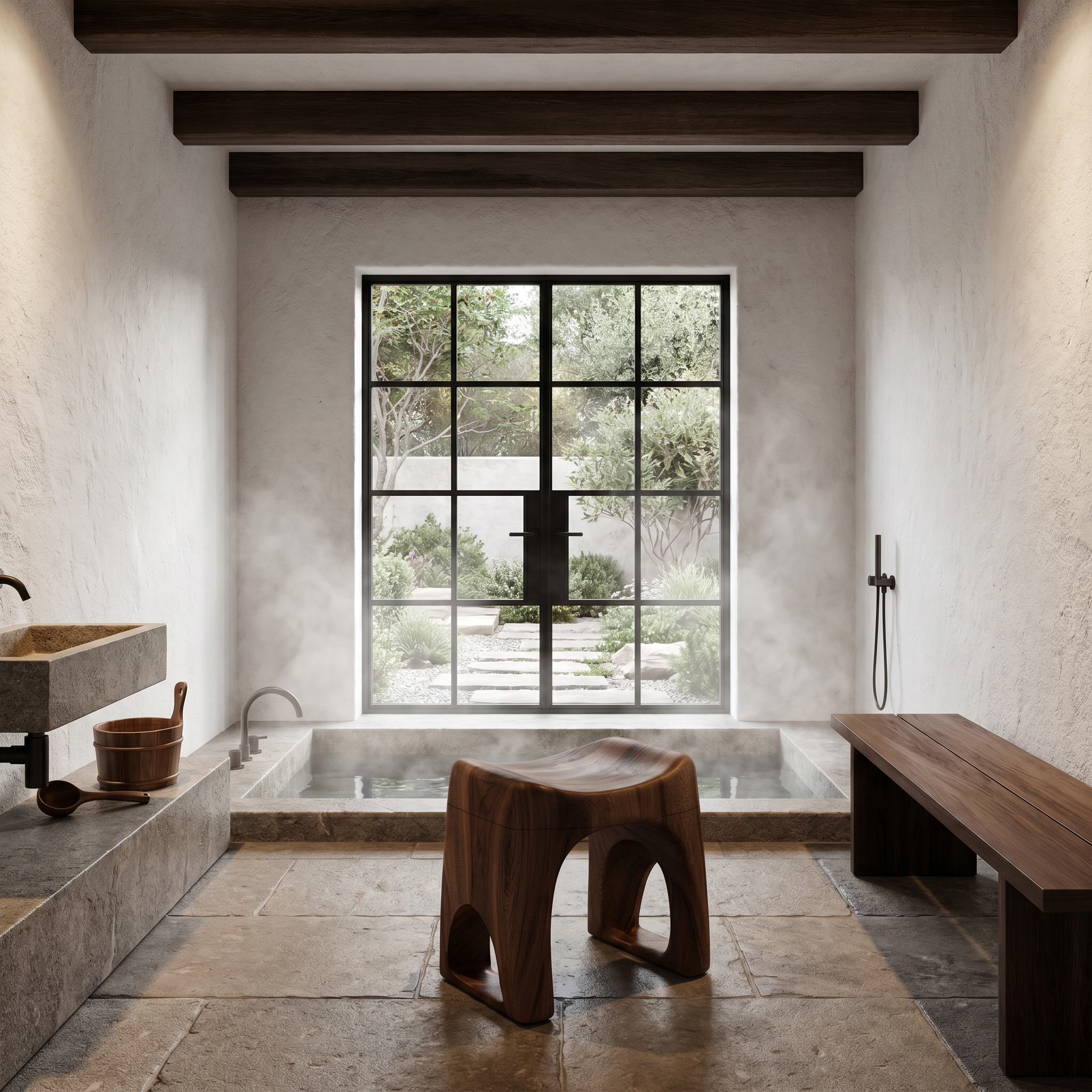 Minimalist Bathroom Stool With Organic Solid Wood Design For Bathroom SINLHAWS017