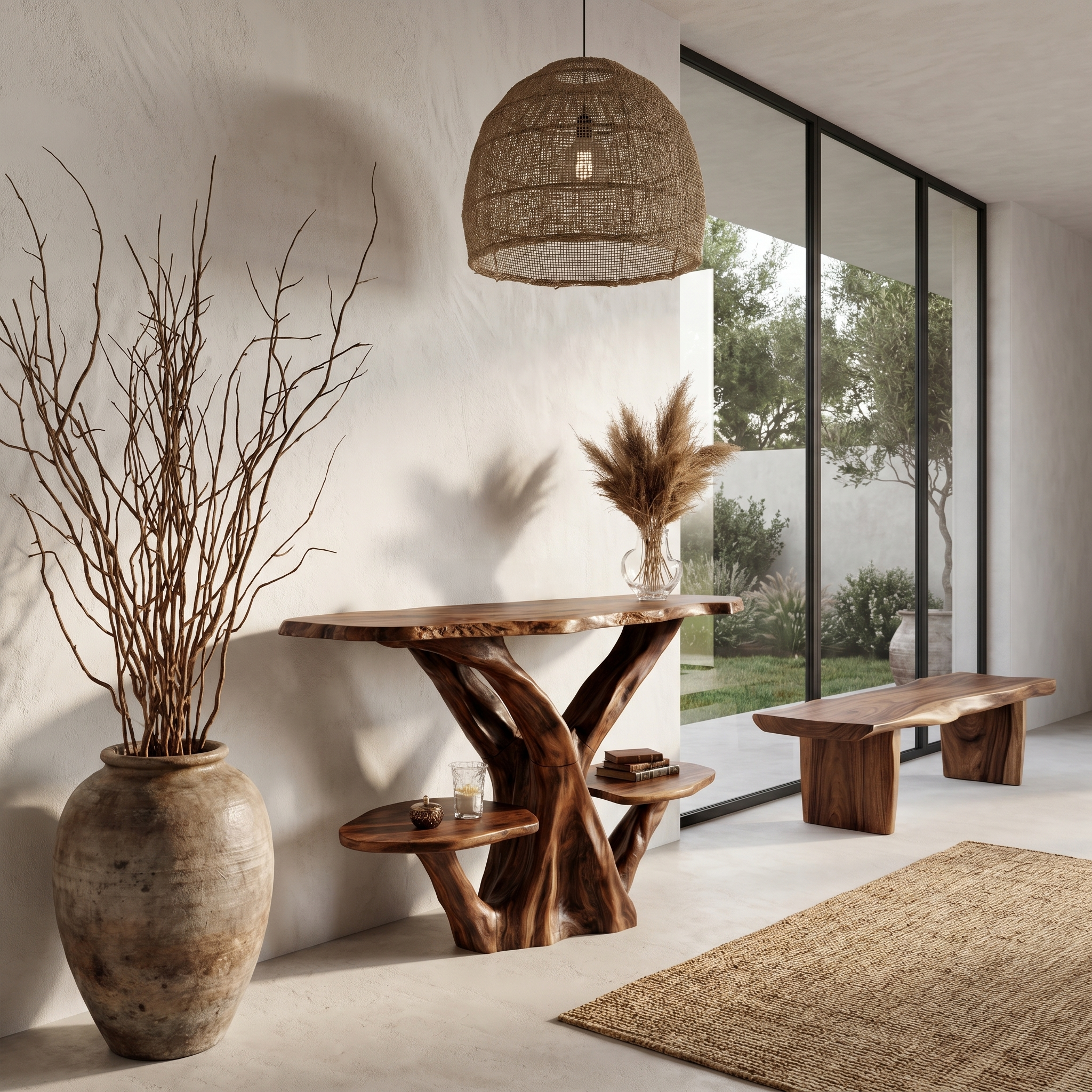 Organic Console Table With Sculptural Tree Branch Base For Entryway And Living Room SINLHACS608