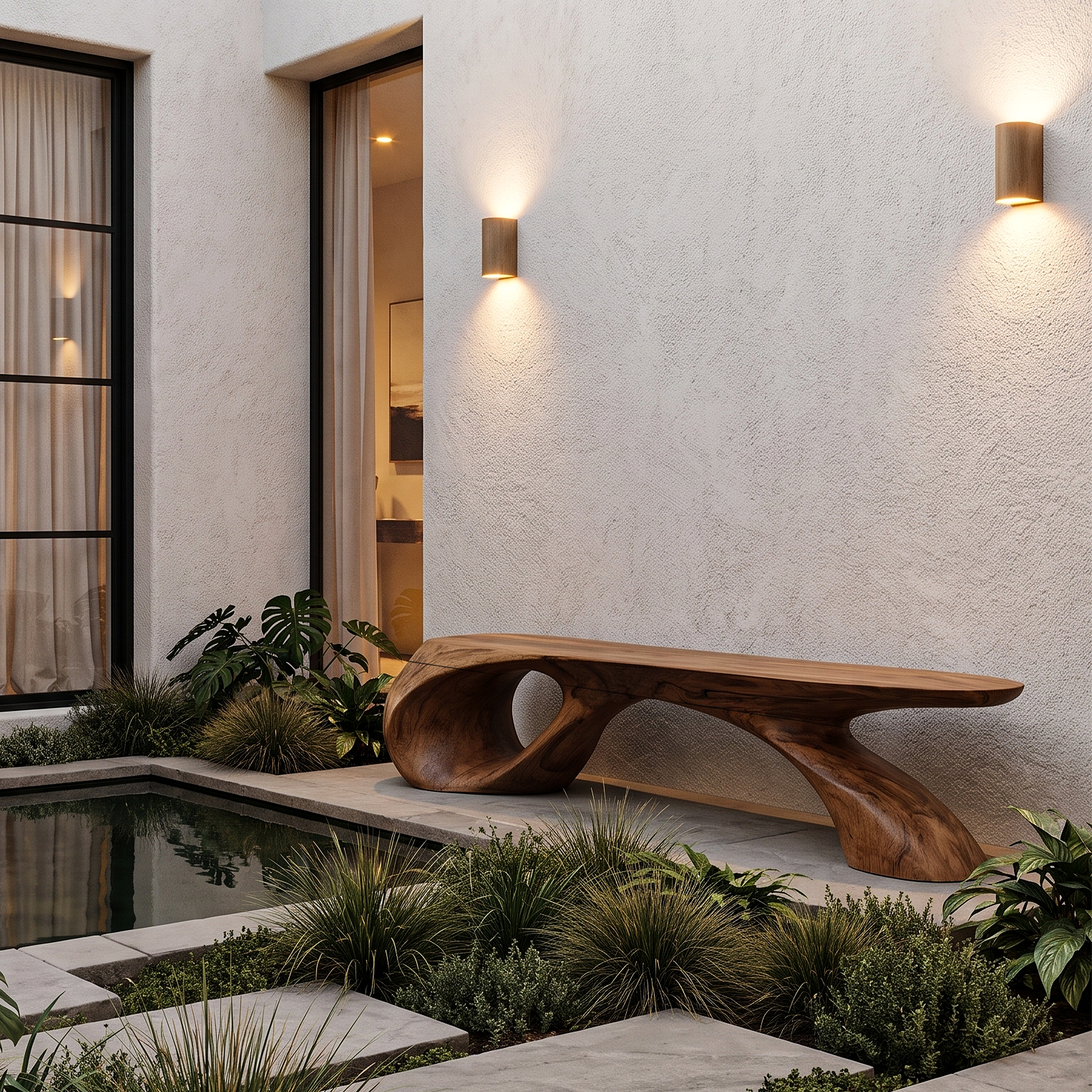 Organic Wood Bench With Sculptural Tree Branch Design For Garden And Patio SINLHABEN135