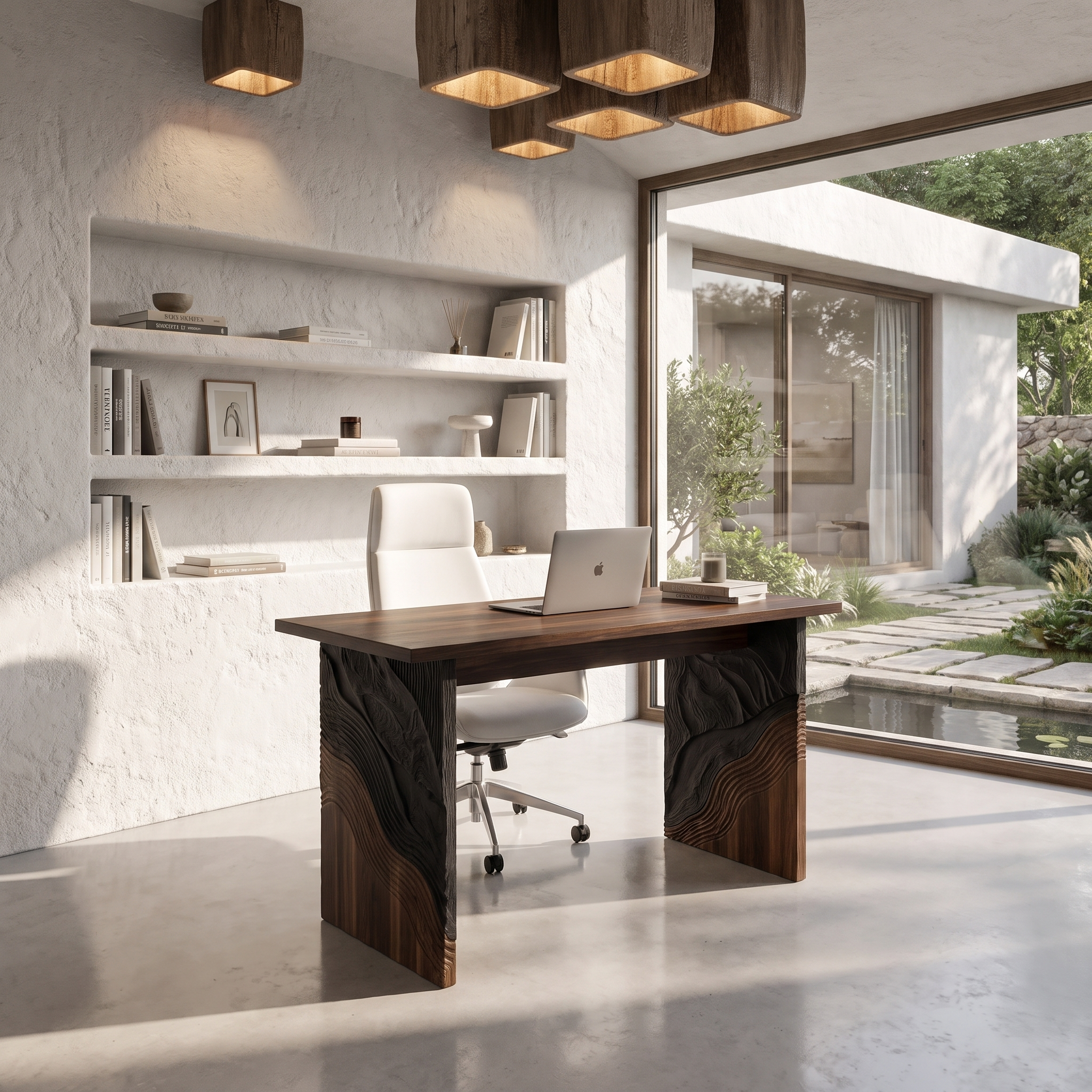 Organic Modern Writing Desk Handcrafted Storage Design For Executive Home Office SINLHADE165