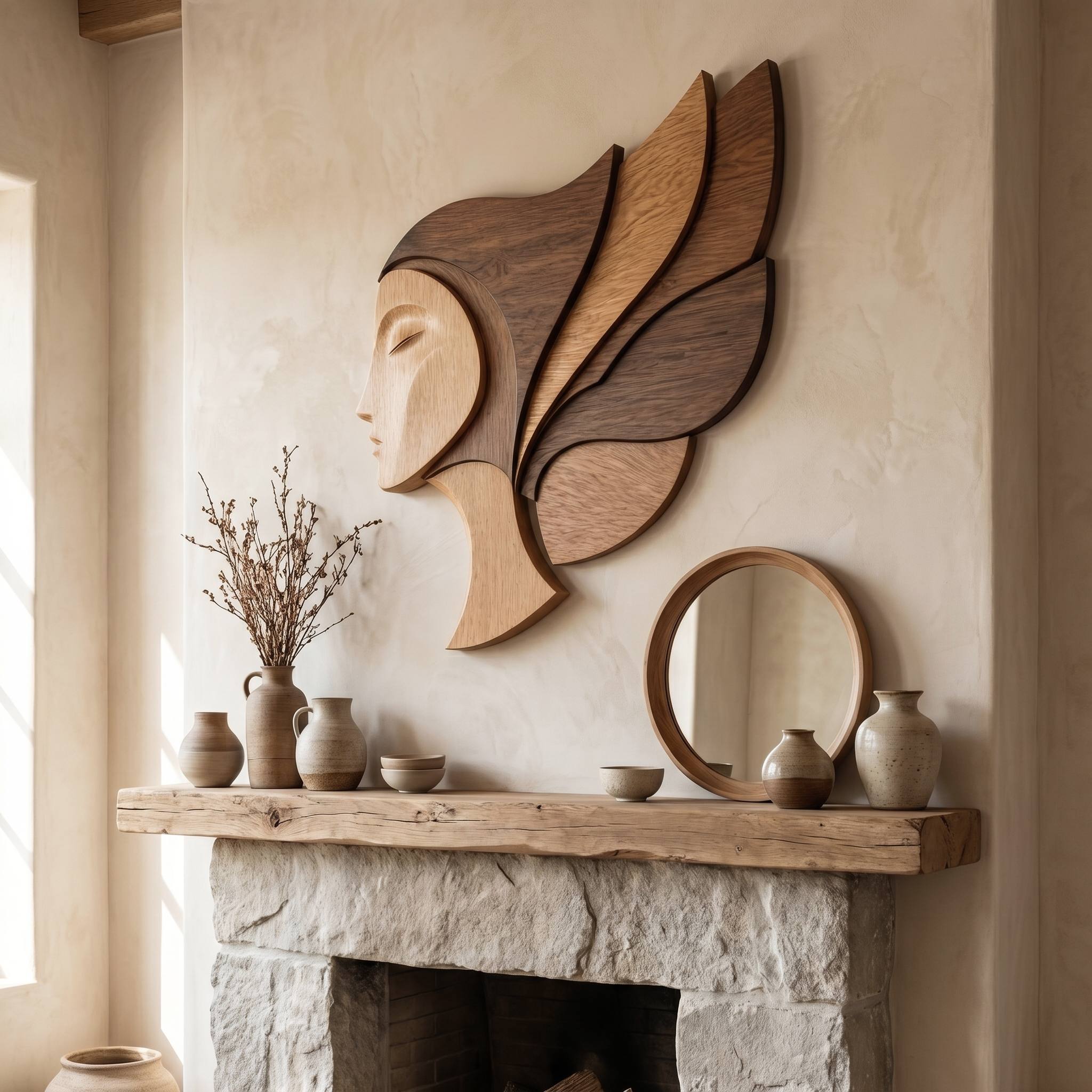 Unique Abstract Woman Face Wooden Wall Decor For Living Room SINLHAWD072