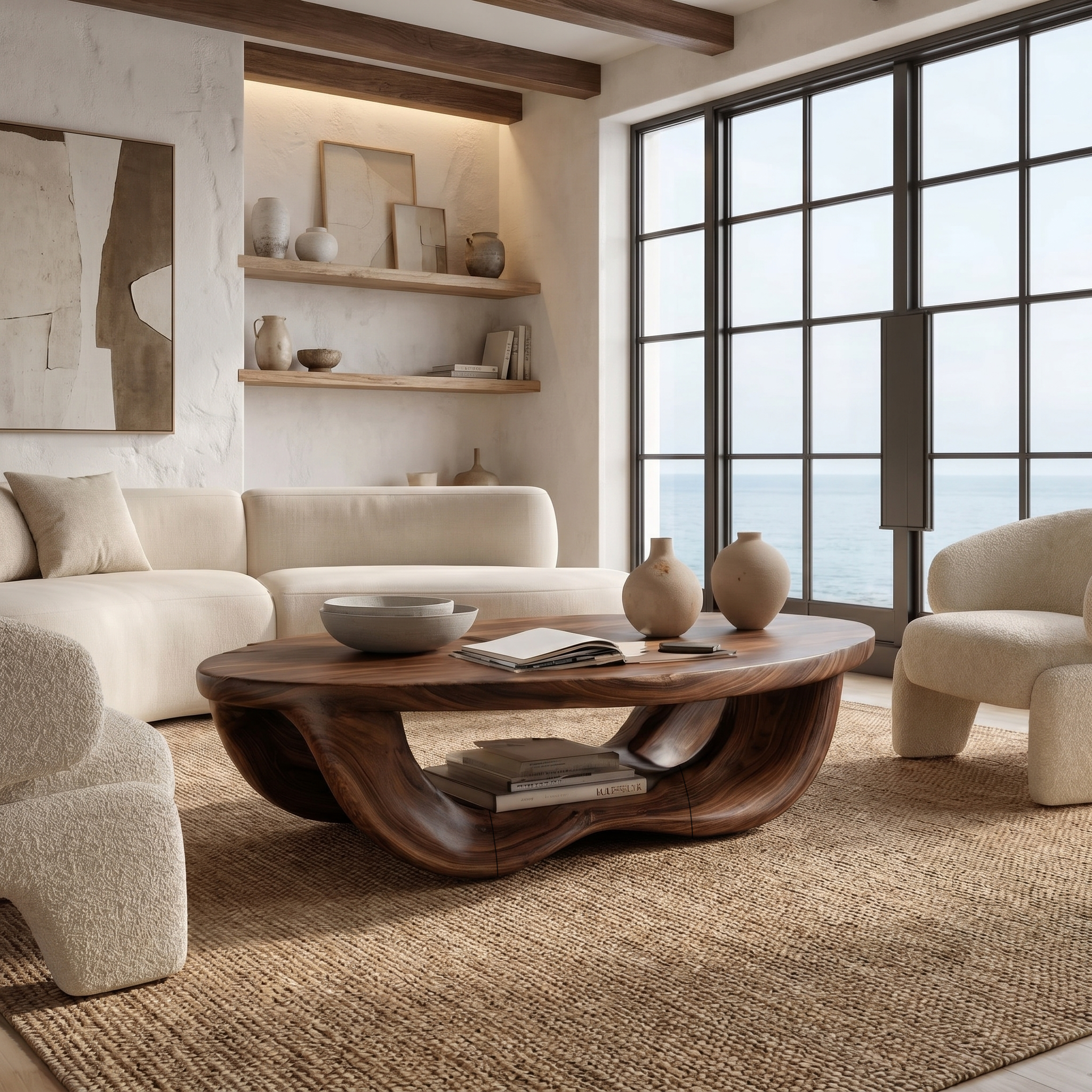 Modern Organic Coffee Table With Handcrafted Curved Wood Design For Living Room SINLHACF393