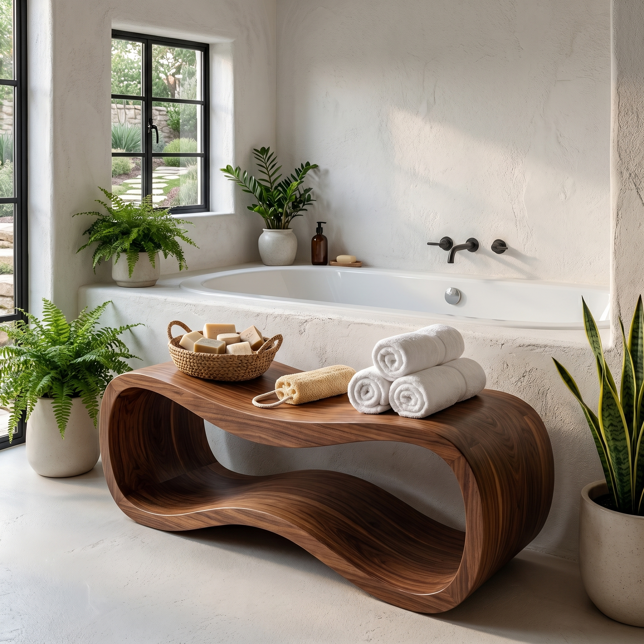 Sculptural Wooden Shower Bench For Bathroom SINLHARS124