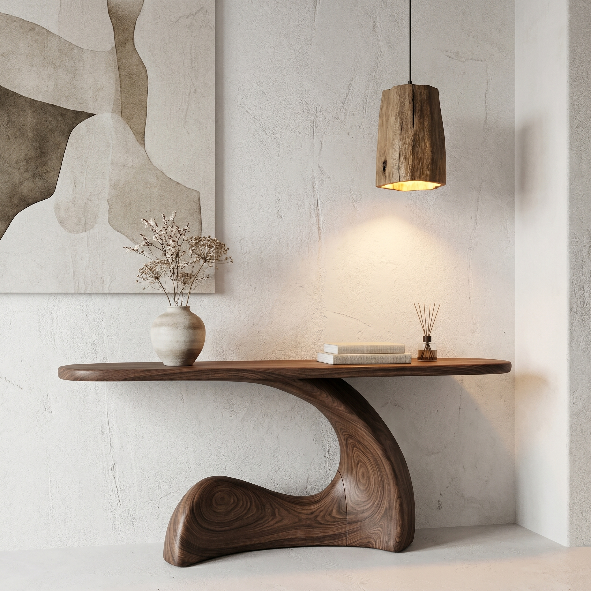 Organic Console Table With Sculptural Curved Wood Base For Entryway And Living Room SINLHACS583