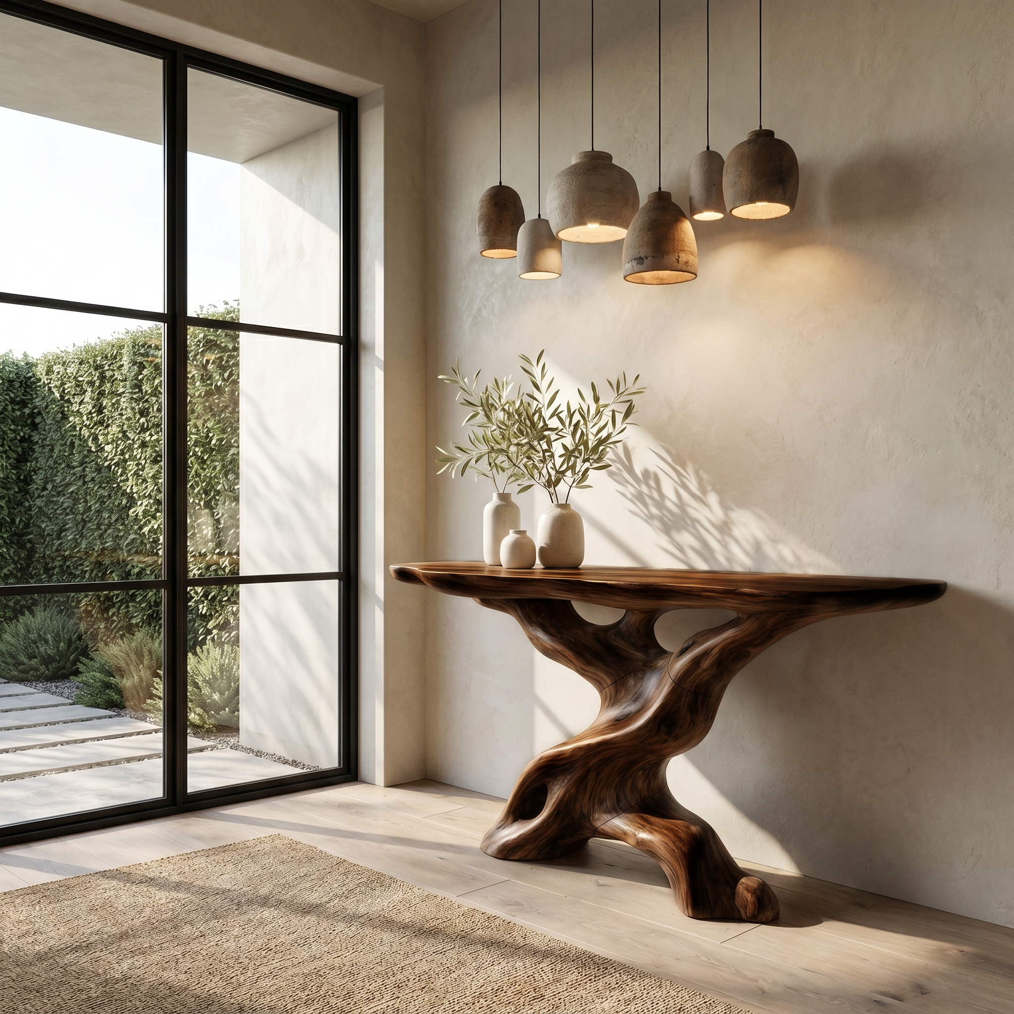 Live Edge Console Table With Unique Sculptural Base Design For Living Room SINLHACS586