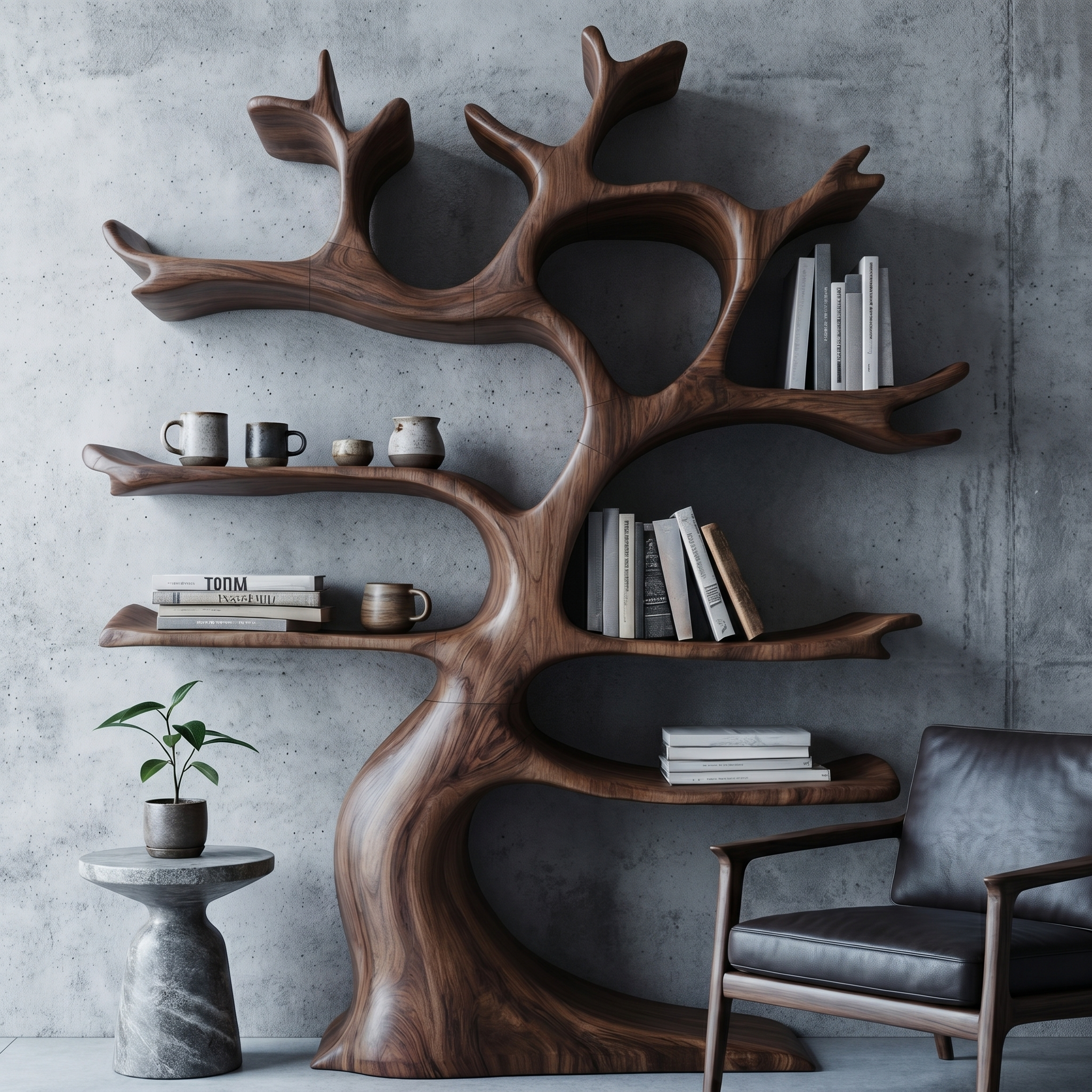 Organic Modern Tree Wall Shelf With Branch Inspired Storage For Living Room SINLHATB754