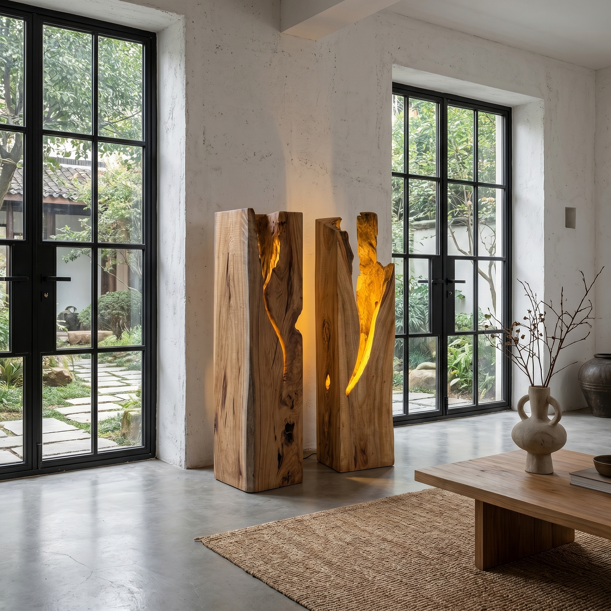 Rustic Tree Trunk Floor Lamp With Natural Hollow Wood Design For Living Room And Bedroom SINLHAFLP085