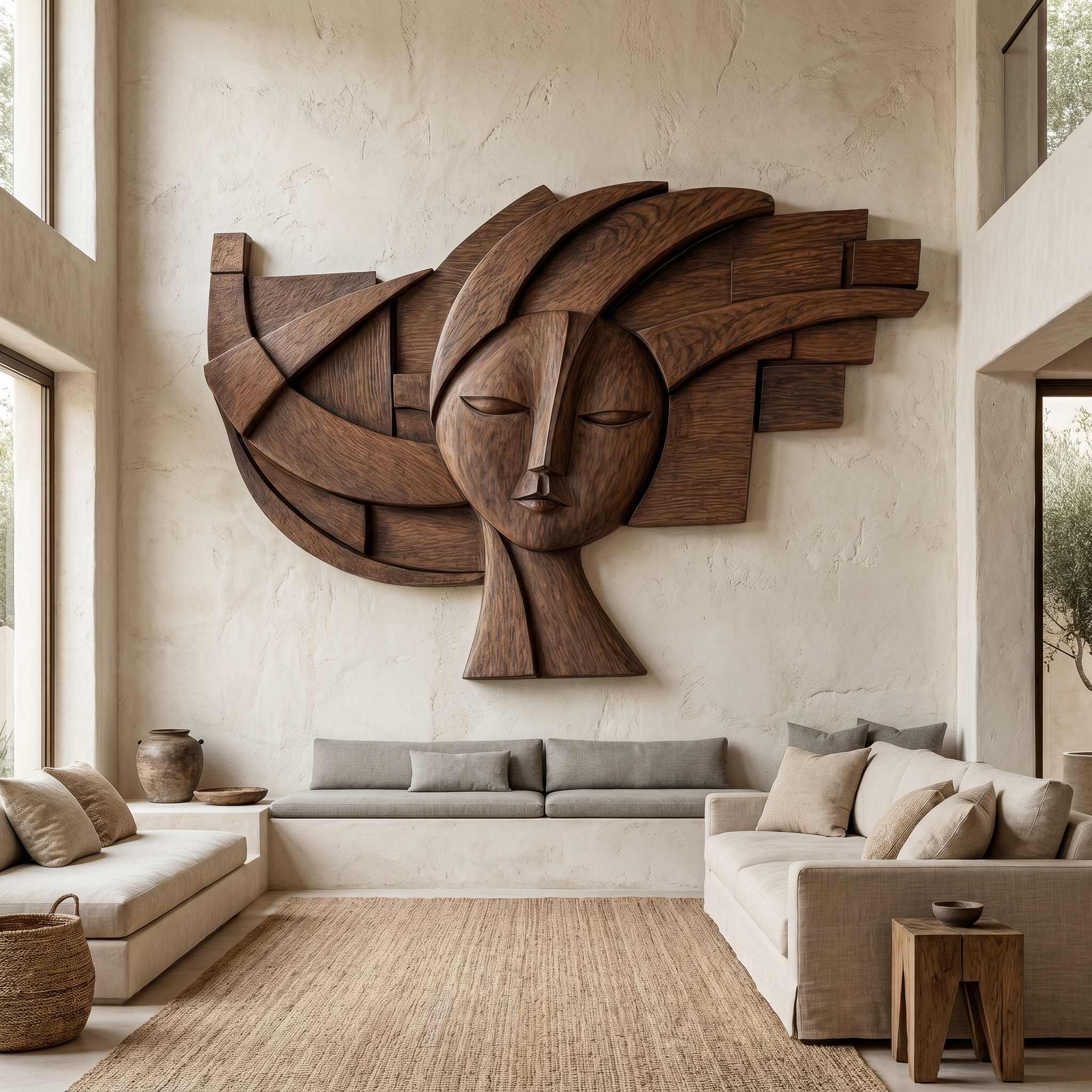 Abstract Tribal Face Wooden Wall Decor For Living Room SINLHAWD073