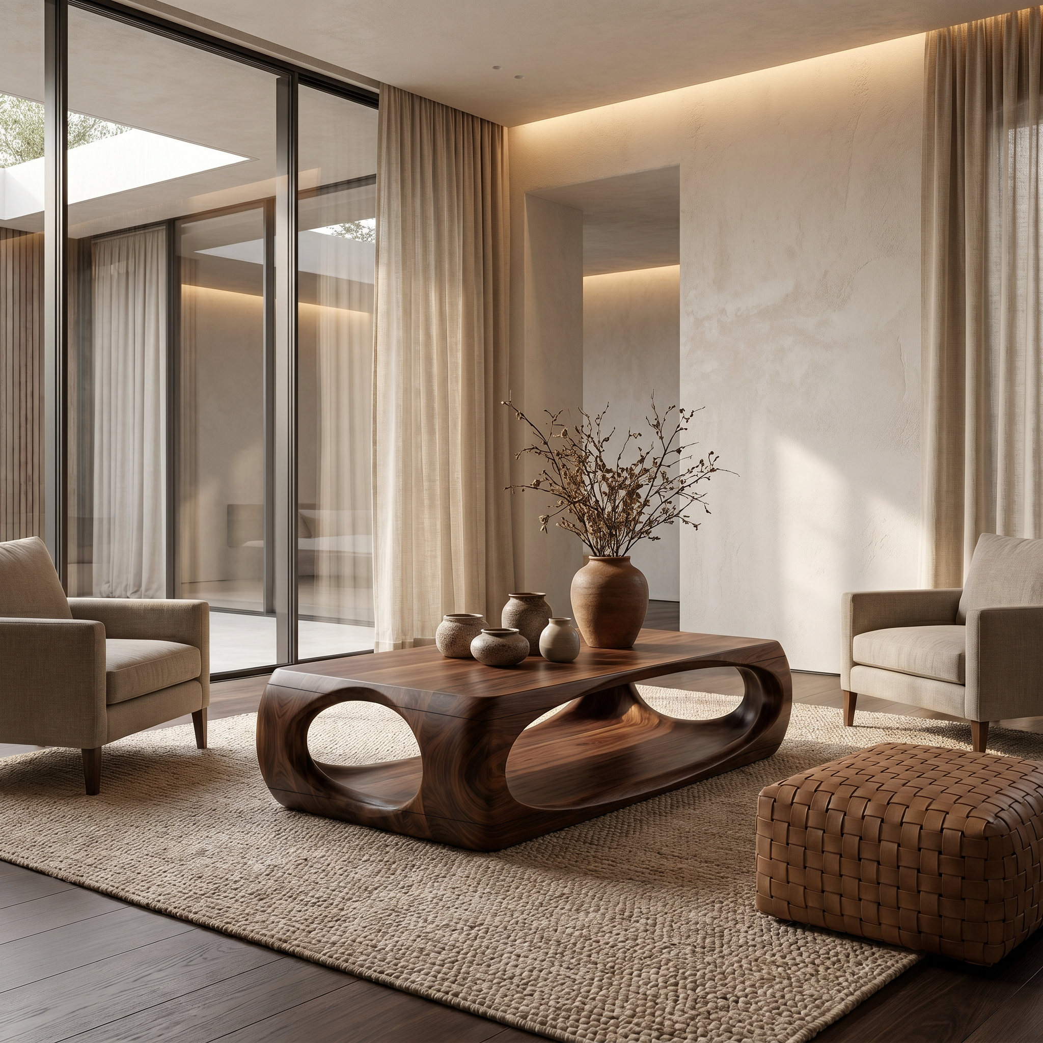 Nature Inspired Coffee Table With Flowing Open Form Base For Living Room SINLHACF388