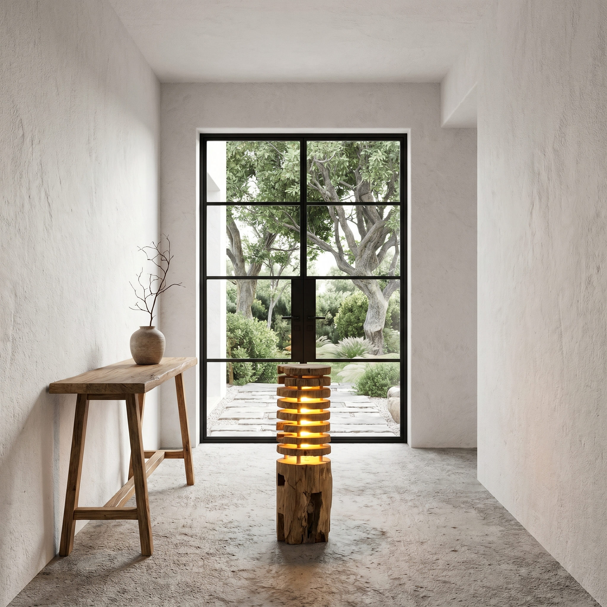 Rustic Log Floor Lamp With Sculptural Wooden Base For Living Room And Bedroom SINLHAFLP087