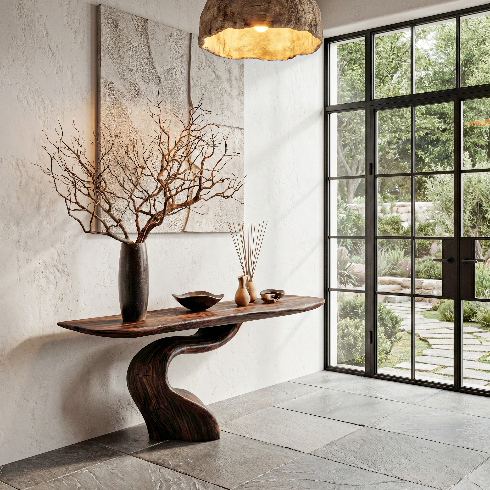 Organic Modern Console Table With Artistic Tree Root Base For Entryway SINLHACS626