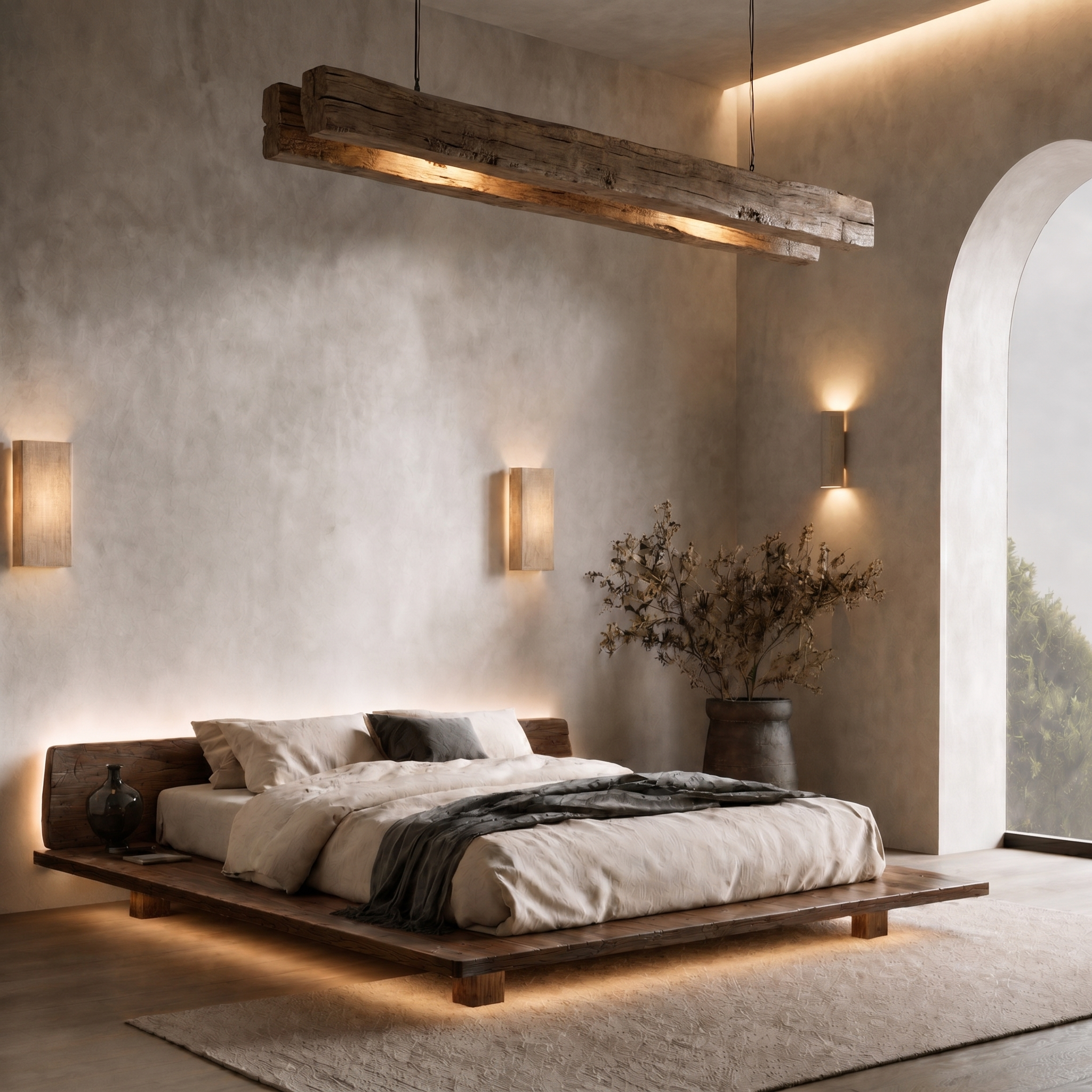 Modern Platform Bed Frame With Floating Design And Upholstered Headboard For Bedroom SINLHAWB123