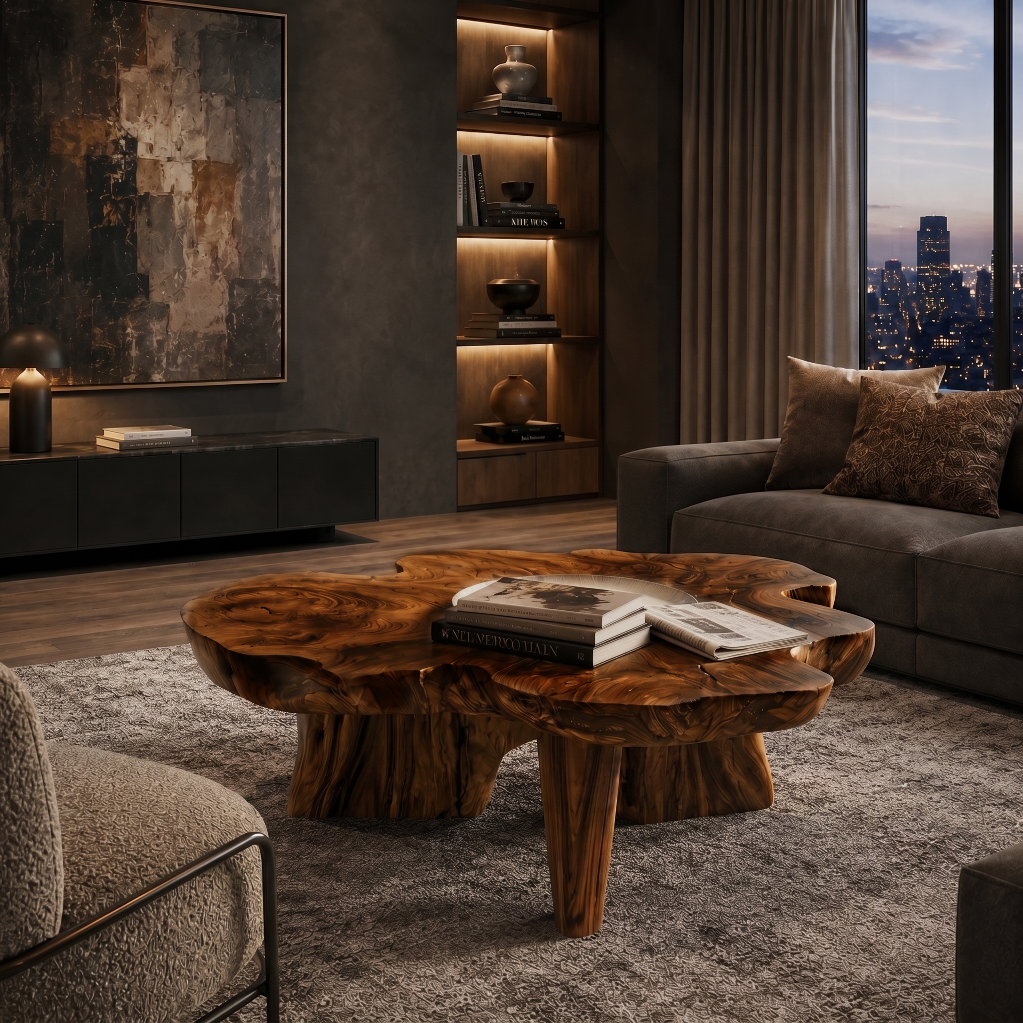Organic Coffee Table Sculptural Wood Base For Living Room SINLHACF395