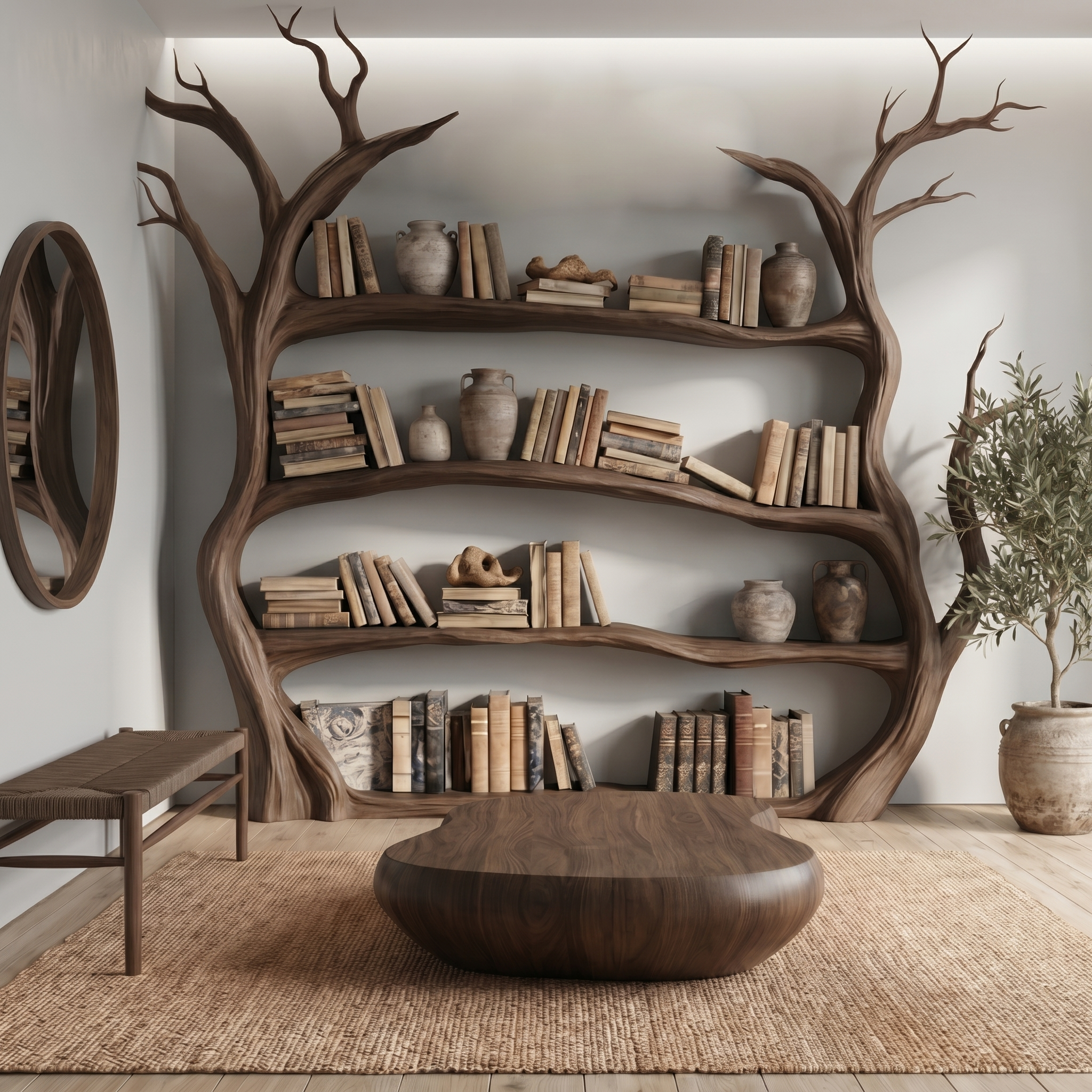 Organic Modern Tree Bookcase For Living Room And Bedroom SINLSATB735