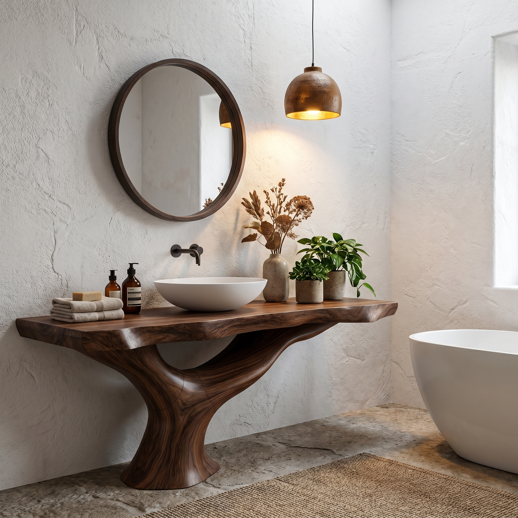 Contemporary Bathroom Vanity With Organic Wood Countertop And Artistic Base For Bathroom SINLHABRV312