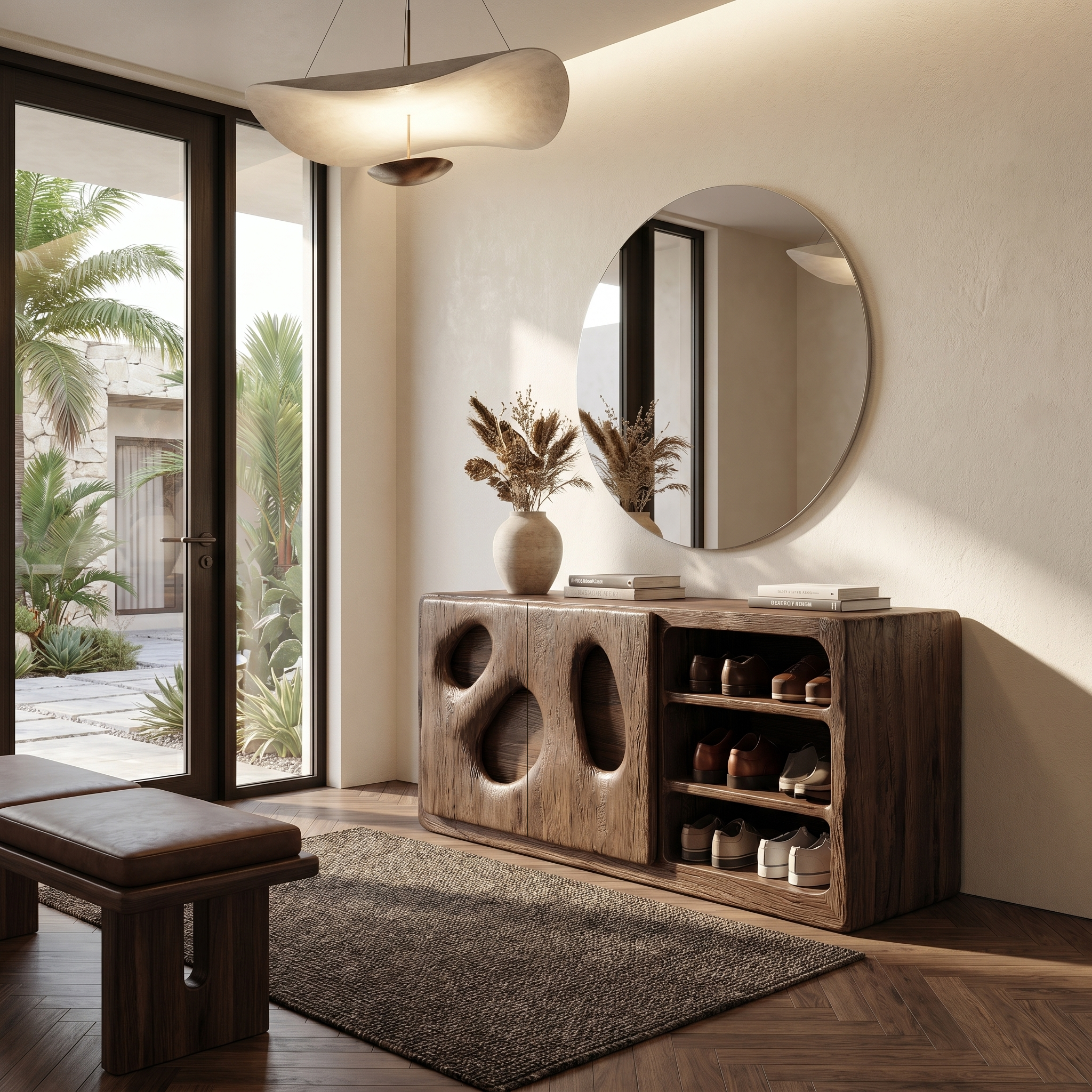 Organic Modern Shoe Cabinet Artistic Storage Design For Hallway SINLHASB098