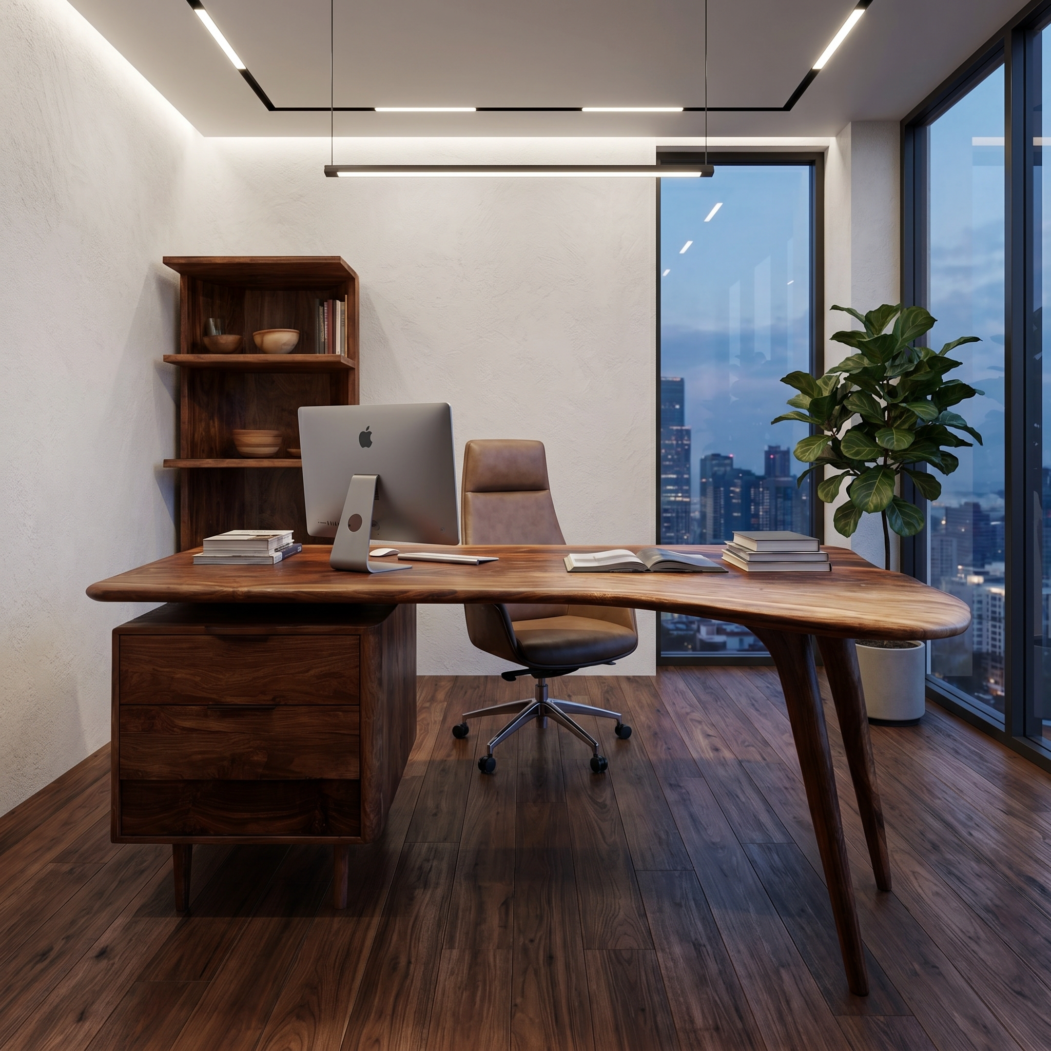 Organic Wooden Desk With Integrated Side Shelves And Built In Drawer Storage For Home Office And Workspace SINLHADK122