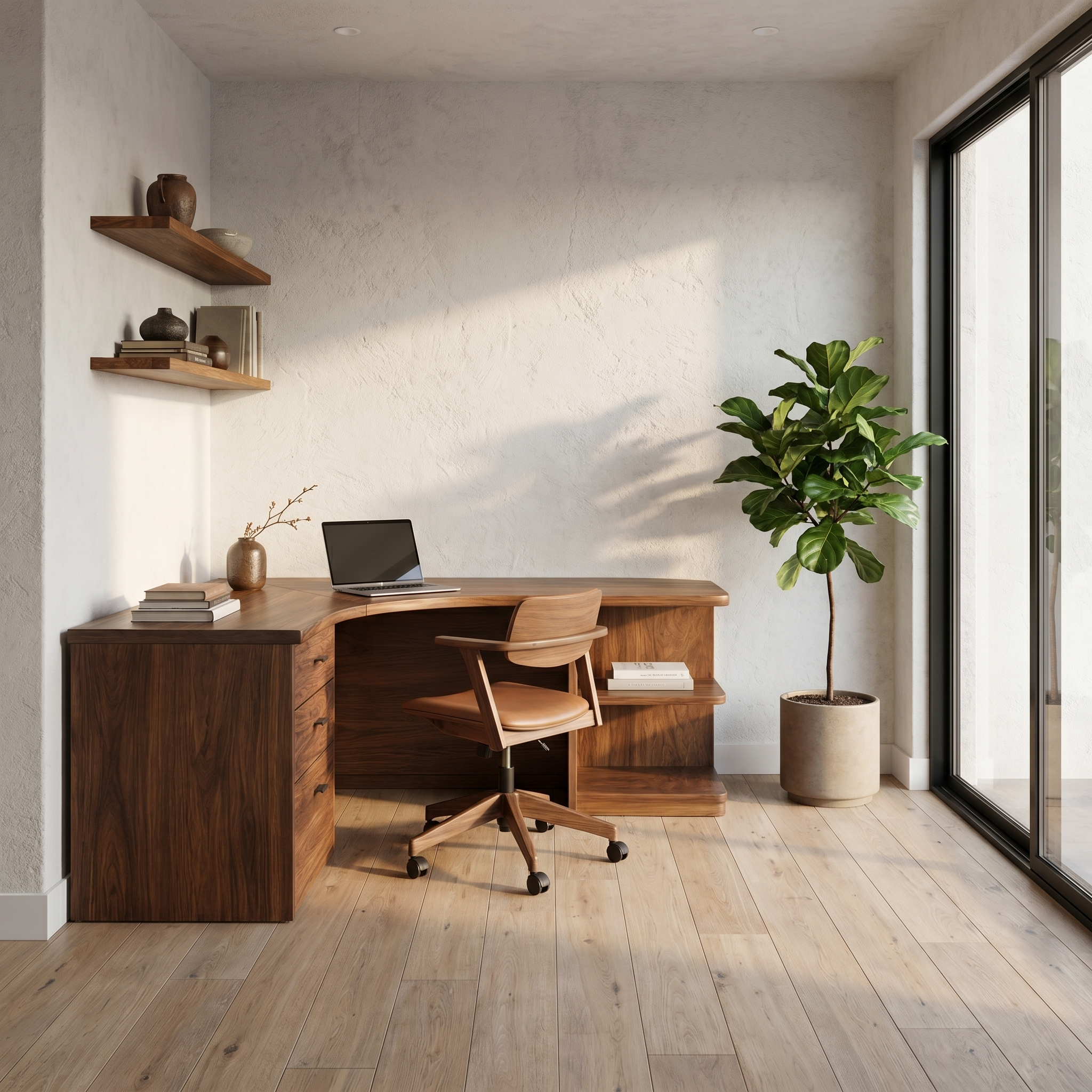 Modern Corner Desk With Built In Drawer Storage And Open Shelves For Home Office And Workspace SINLHADK123