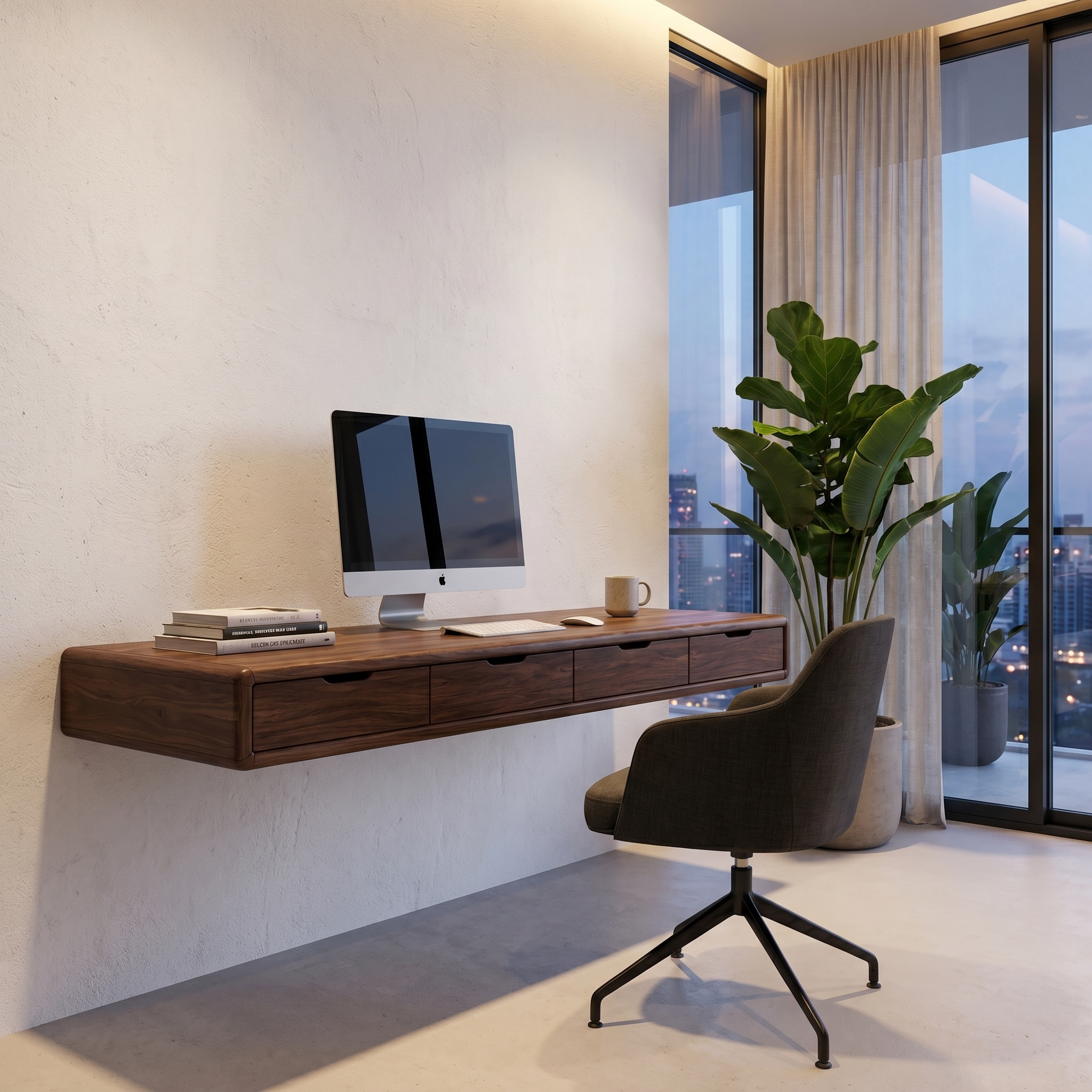 Modern Floating Desk With Built In Drawer Storage And Wall Mounted Shelves For Home Office And Workspace SINLHADK124