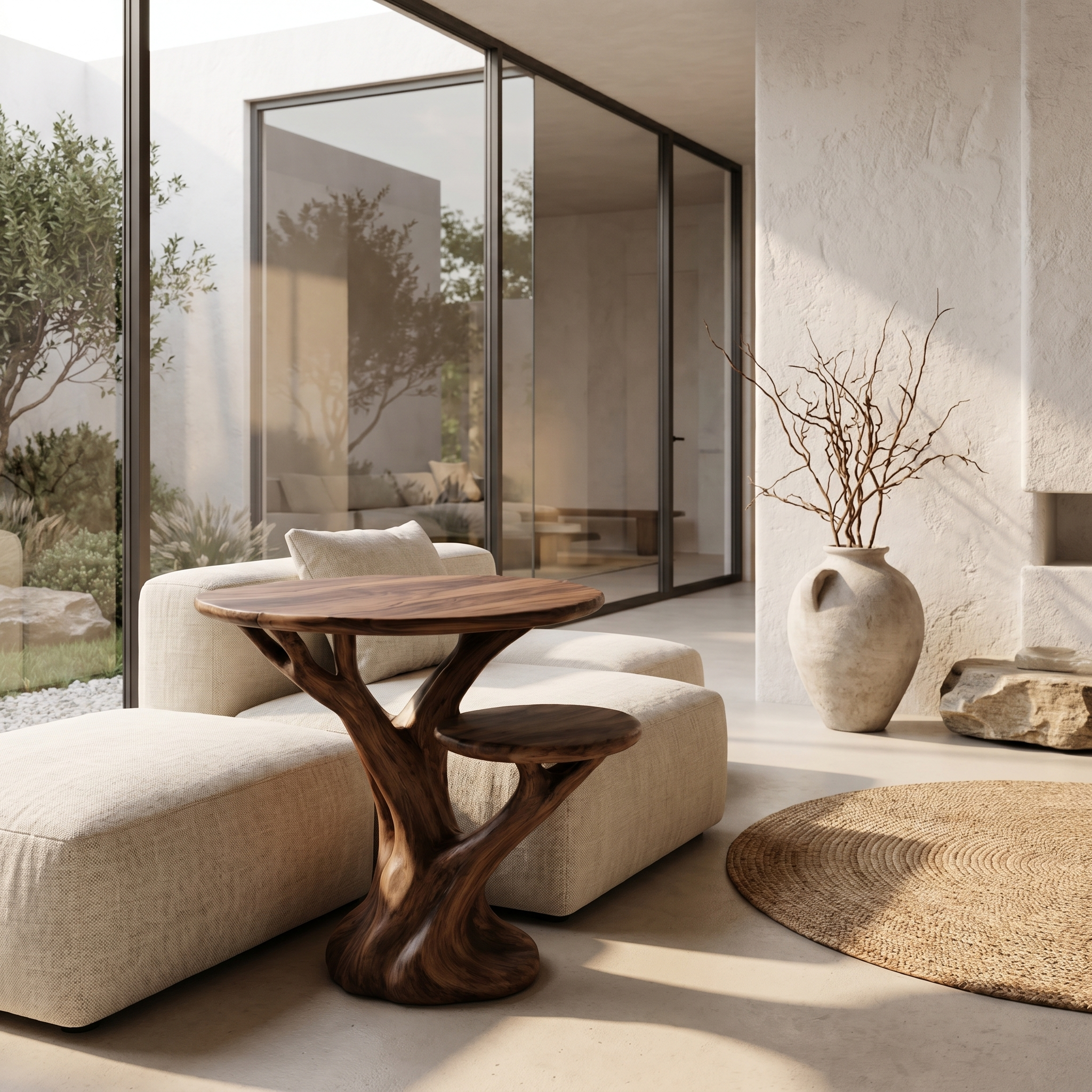 Organic Sculptural Side Table With Tree Inspired Solid Wood Base For Living Room And Bedroom SINLHABT247