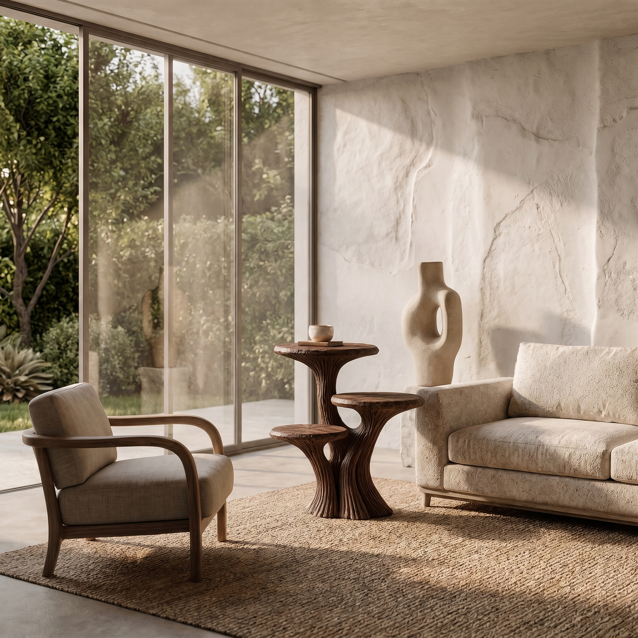 Contemporary Tiered Side Table With Sculptural Solid Wood Design For Living Room And Bedroom SINLHABT249
