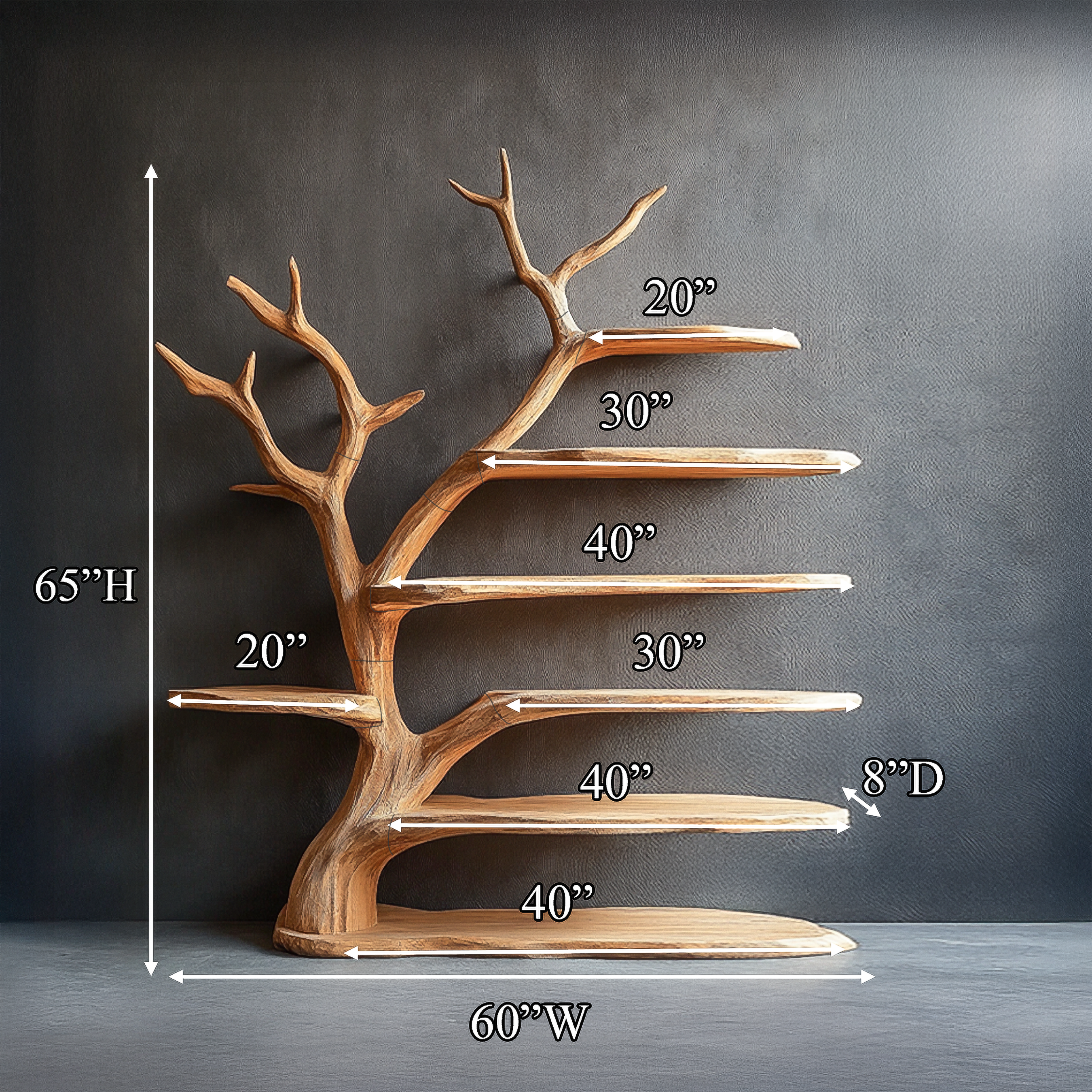 Rustic Tree Bookshelf Layered Branch Living Room Decor SINLSATB562