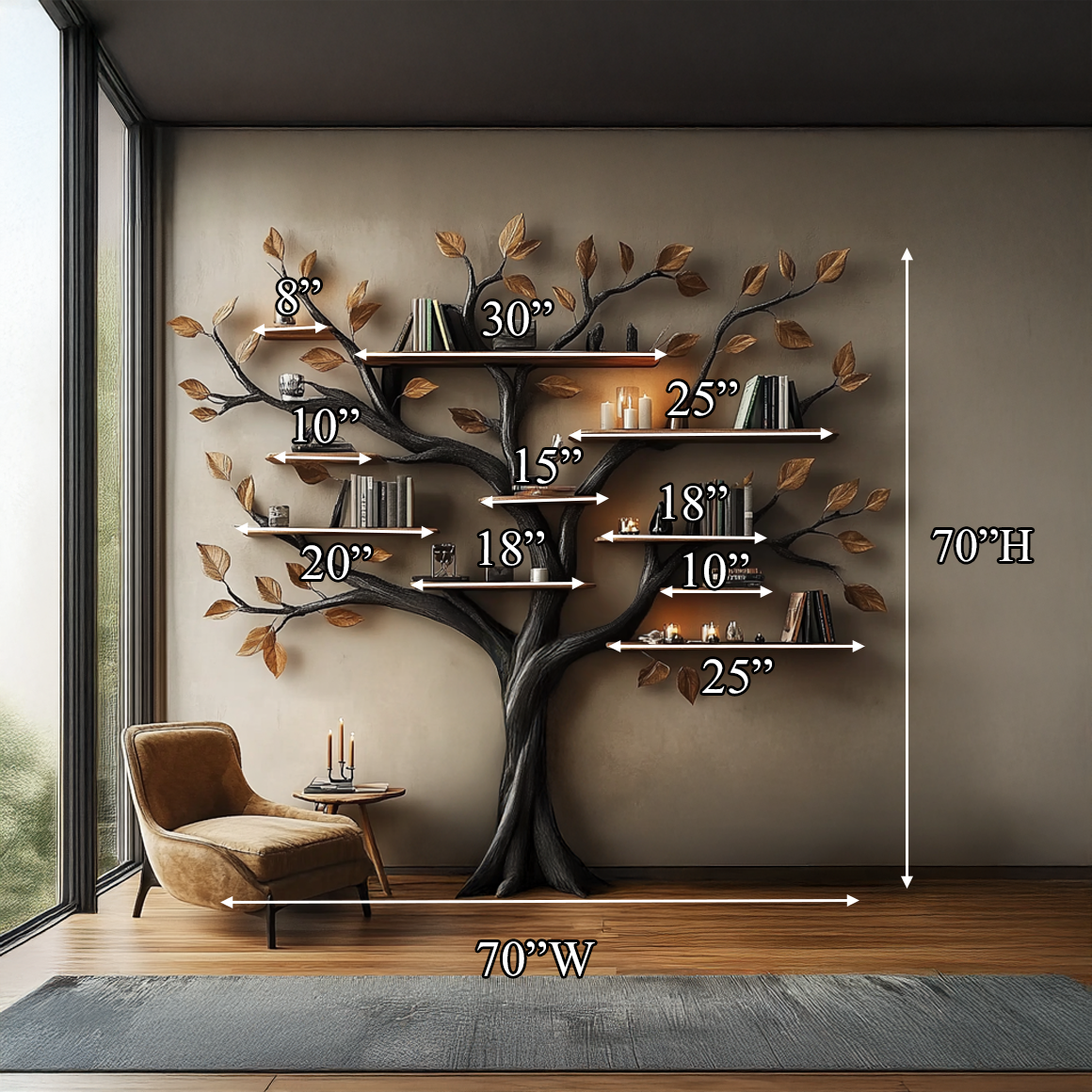Rustic Halloween Tree Bookshelf Bedroom Wall Display SINLSATB461