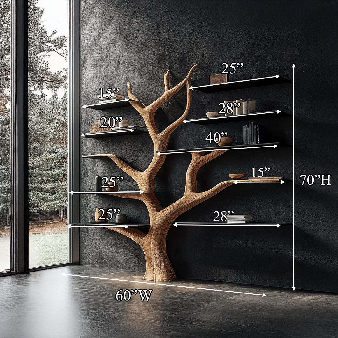 Rustic Tree Bookshelf Bedroom Or Living Room Cozy Wall Storage SINLSATB348